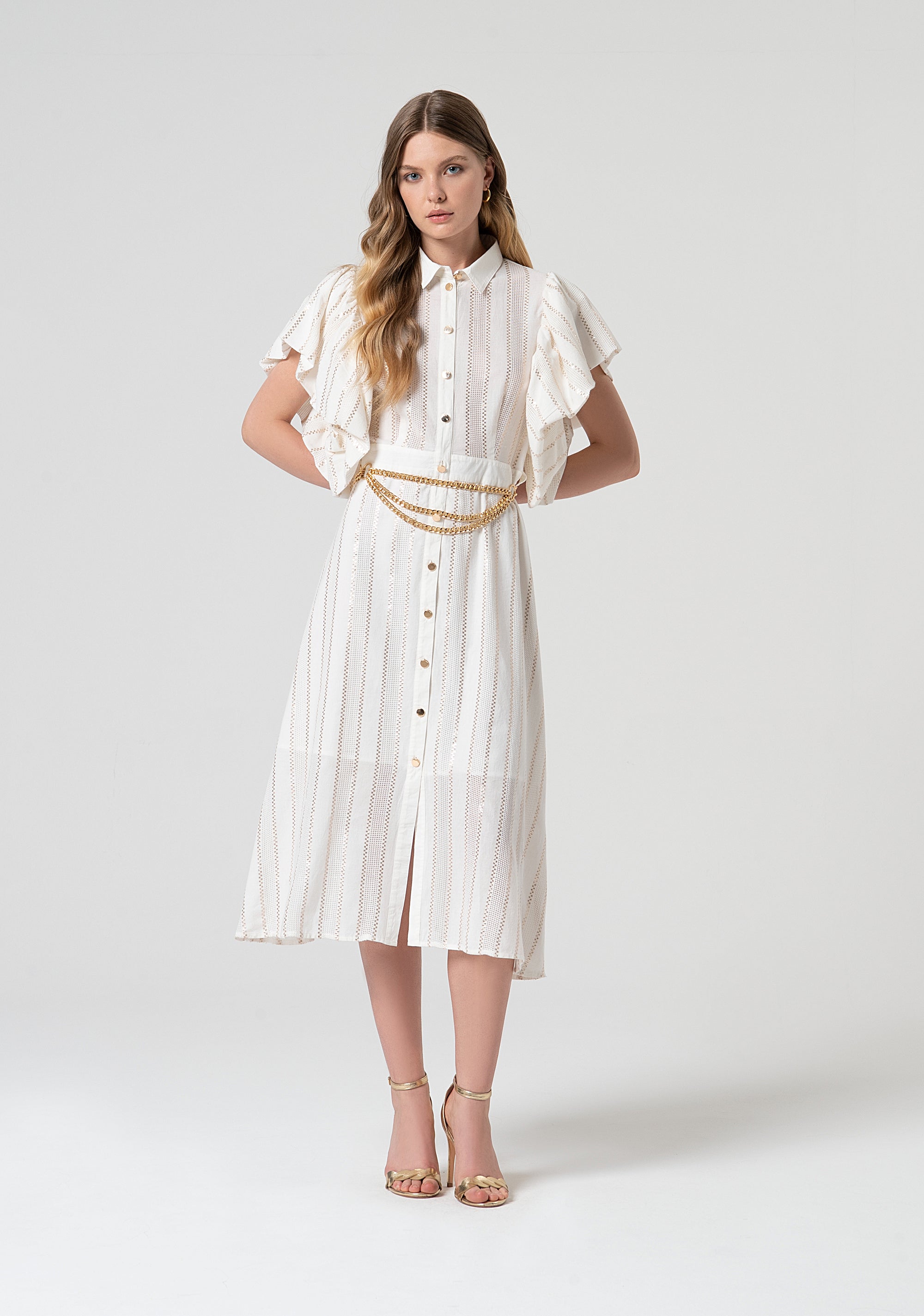 Abito chemisier regular midi in cotone con lurex FS25SD3003W403Q7-278 Fracomina