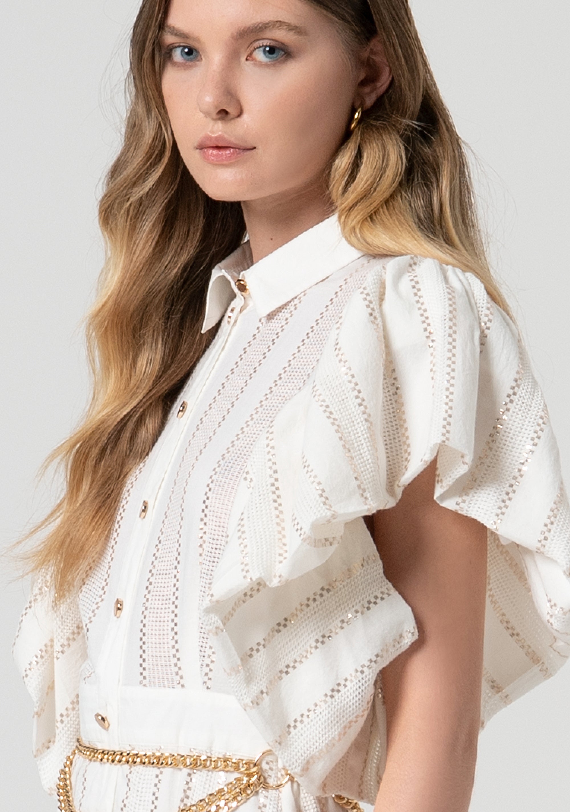 Abito chemisier regular midi in cotone con lurex FS25SD3003W403Q7-278 Fracomina