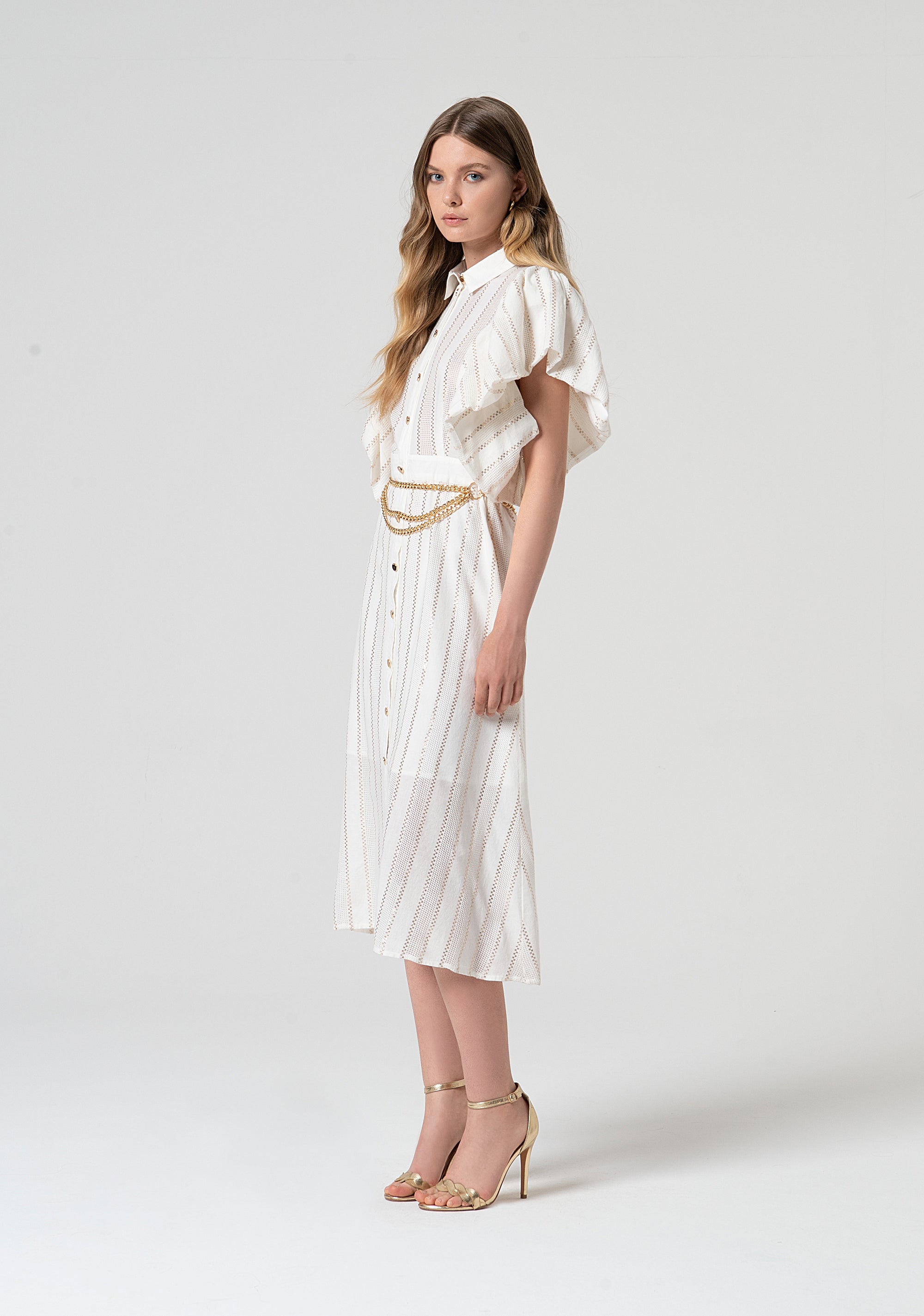 Abito chemisier regular midi in cotone con lurex FS25SD3003W403Q7-278 Fracomina