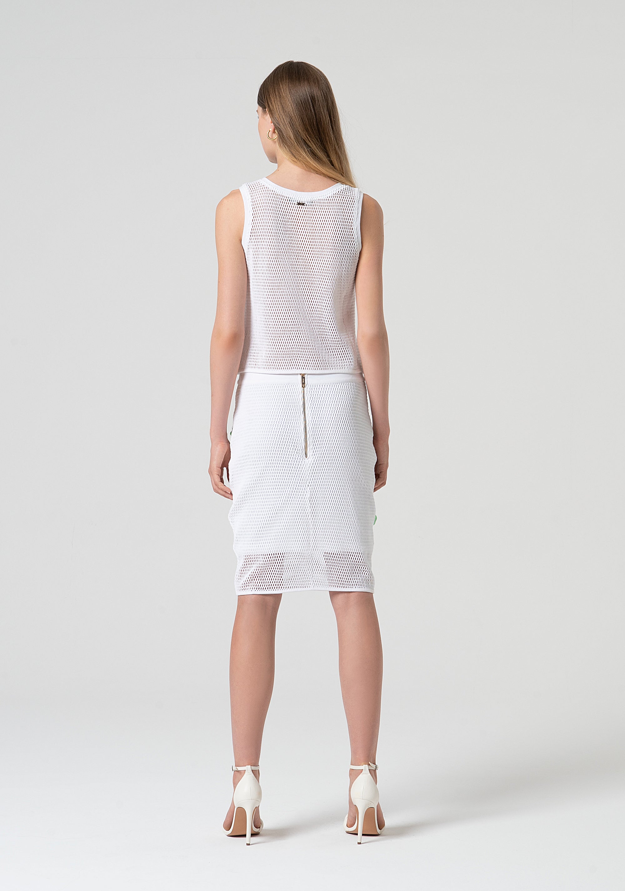 Gonna slim midi in tessuto rete con fiori applicati FS25SG2004W796E5-278 Fracomina