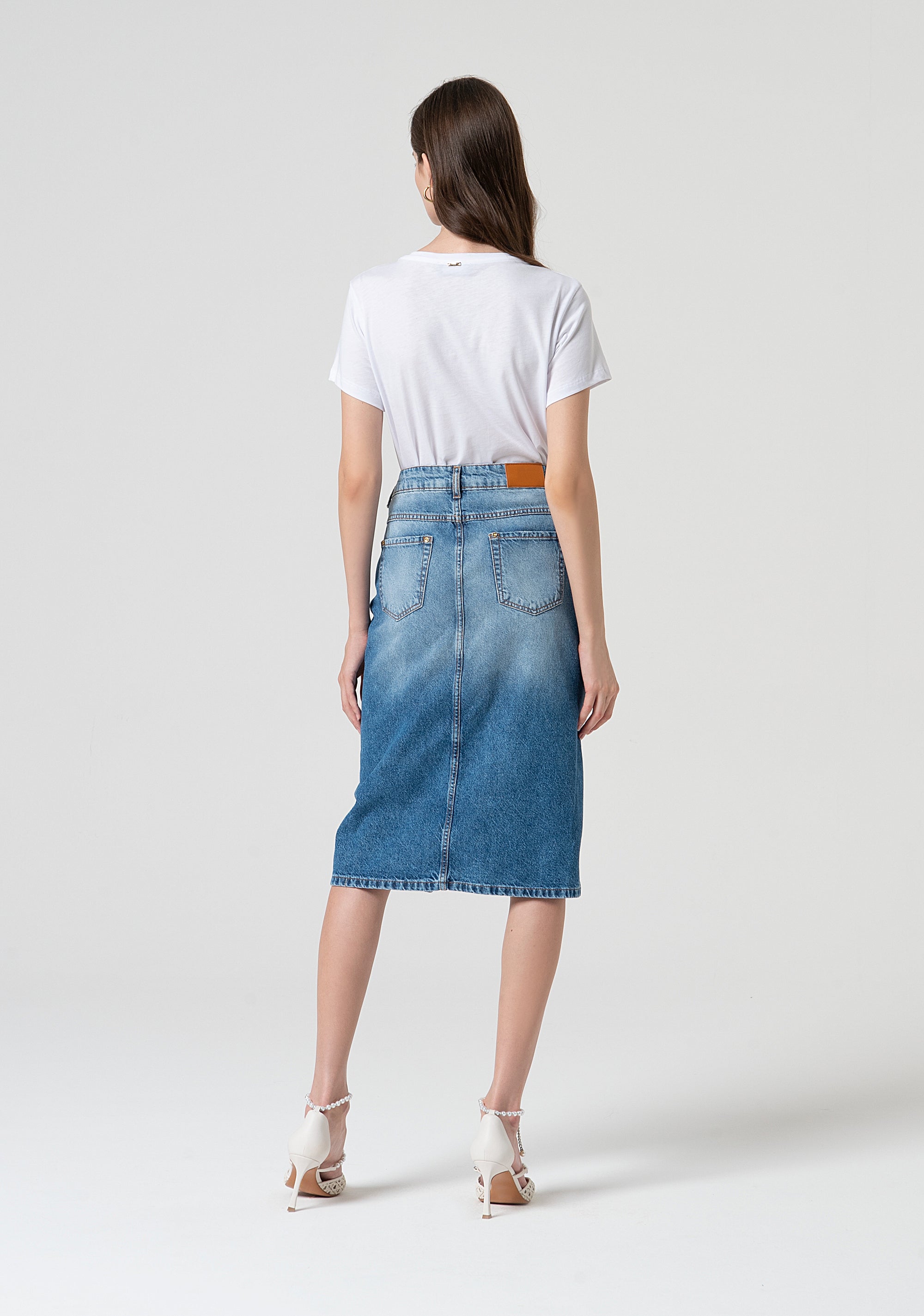 Gonna regular midi in denim con lavaggio medio FS25SG5003D40093-365 Fracomina