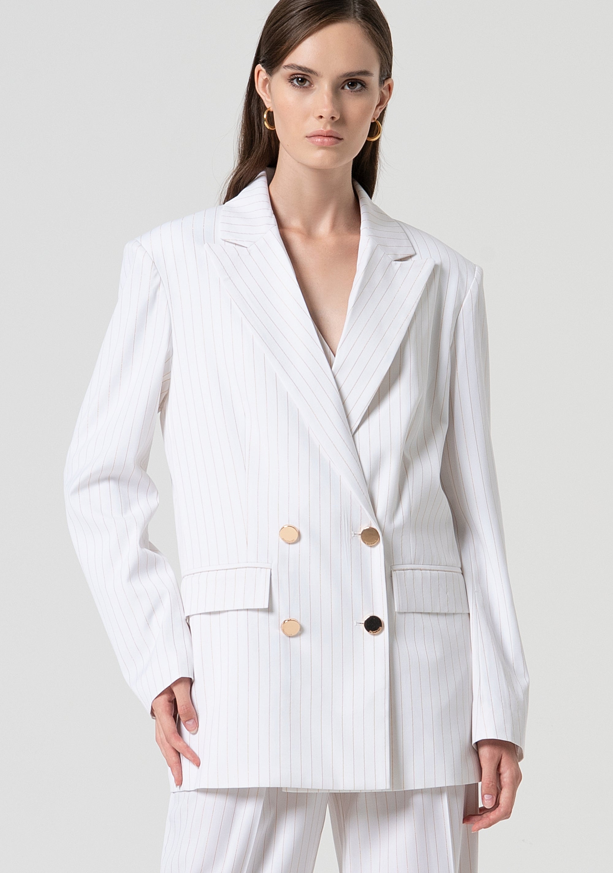 Blazer loose doppiopetto gessato con lana FS25SJ3001W784D4-278 Fracomina