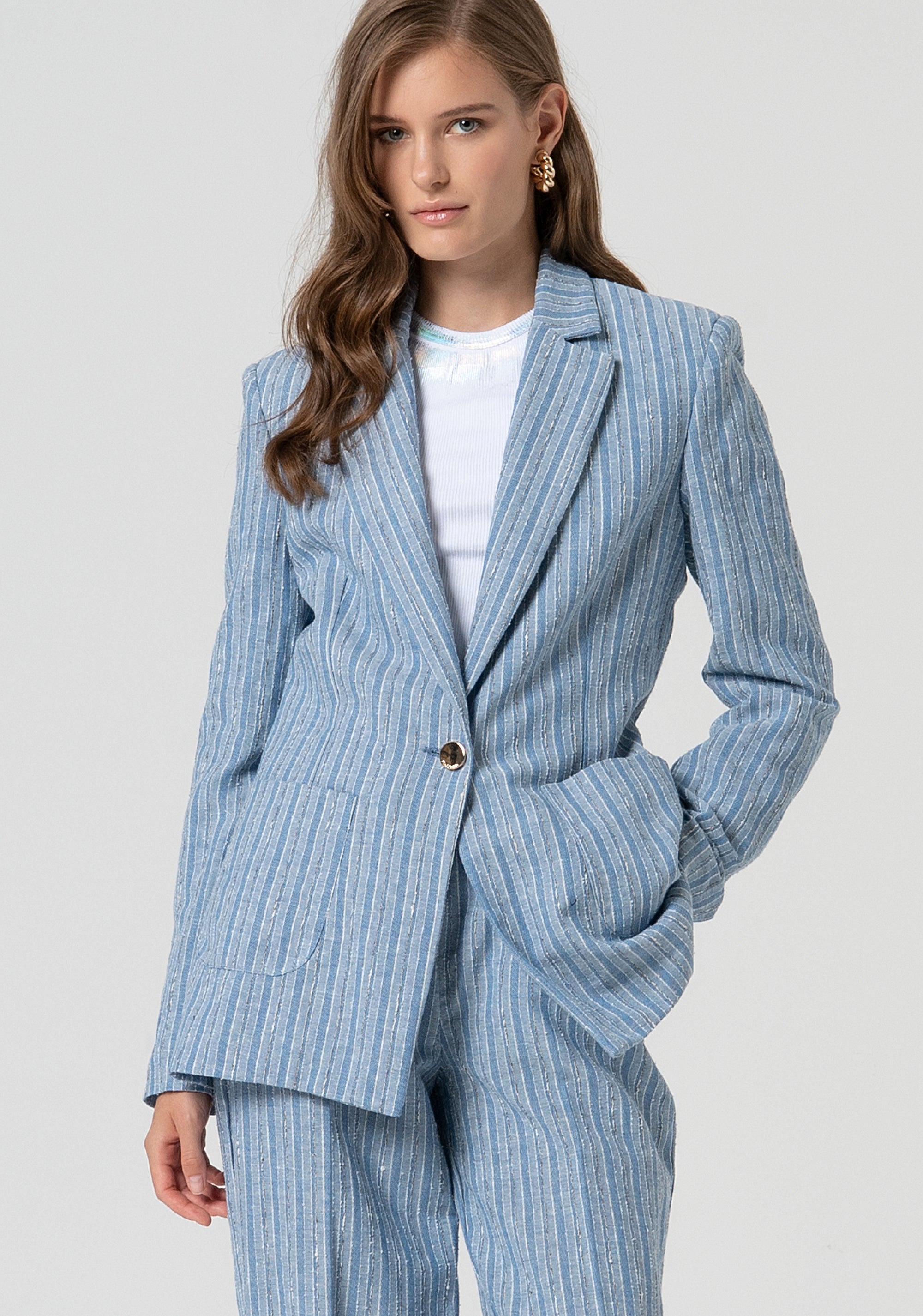 Blazer regular monopetto lungo a righe FS25SJ3007W402Q6-064 Fracomina