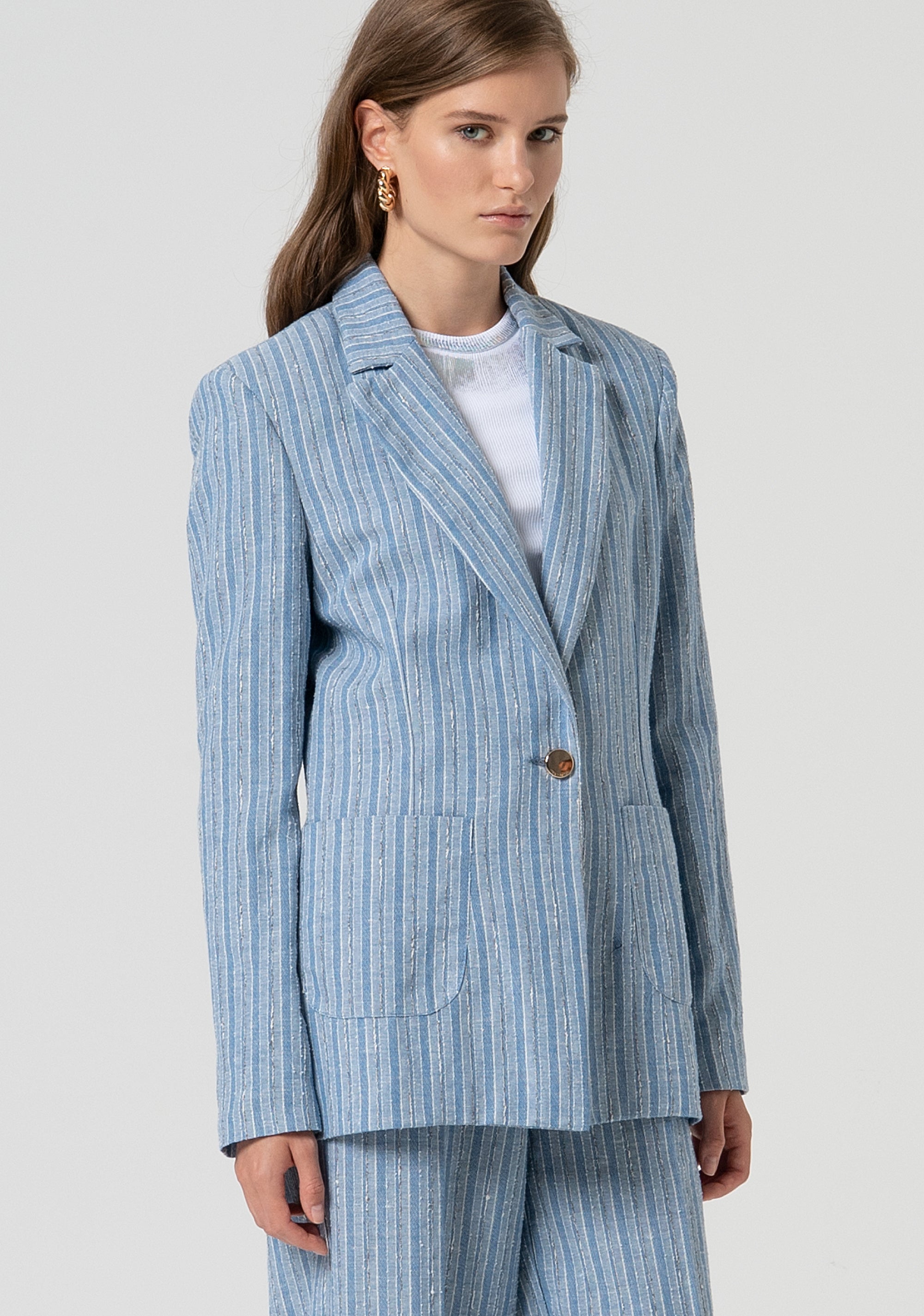 Blazer regular monopetto lungo a righe FS25SJ3007W402Q6-064 Fracomina