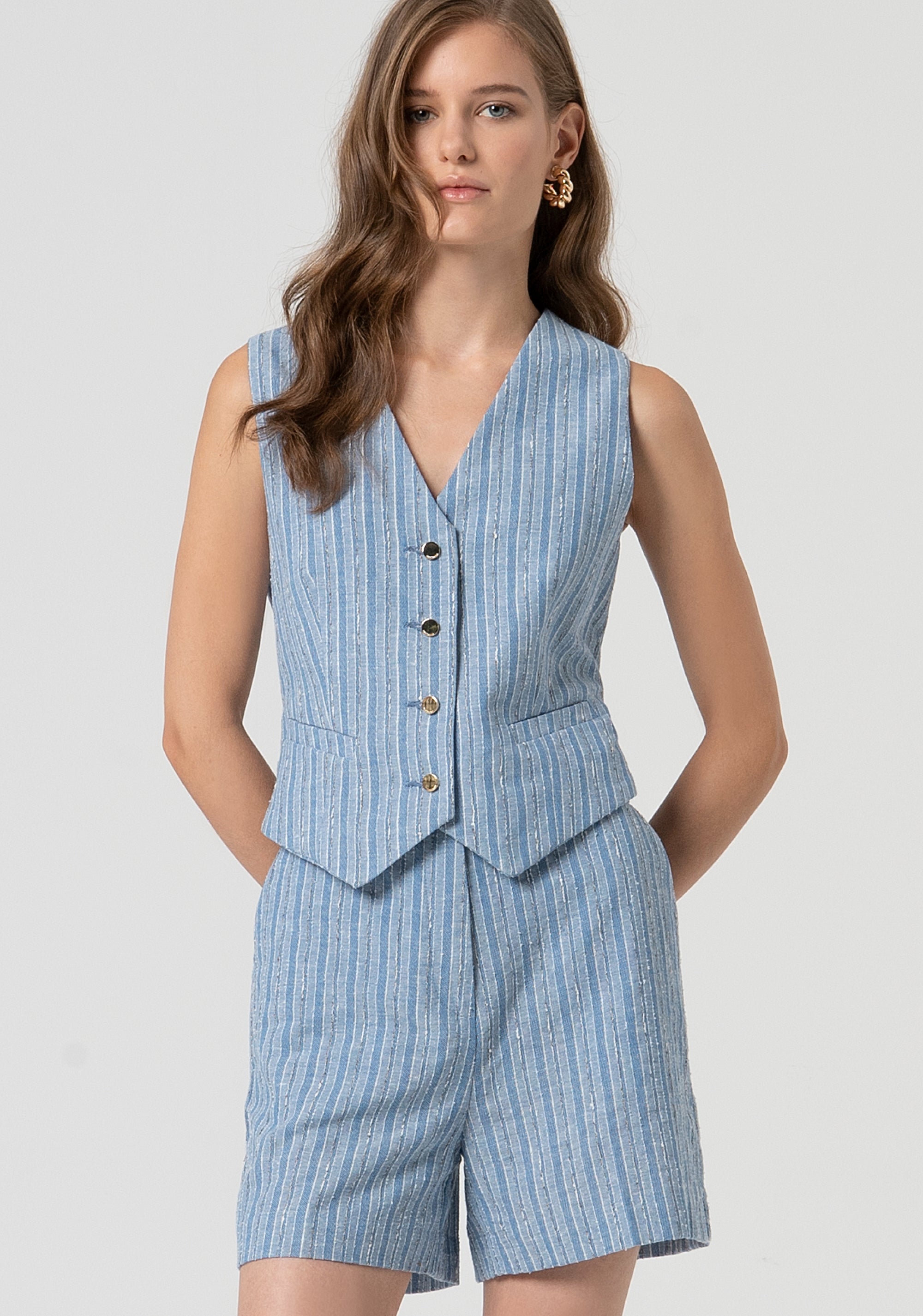 Gilet regular a righe con lino FS25SJ5004W402Q6-064 Fracomina