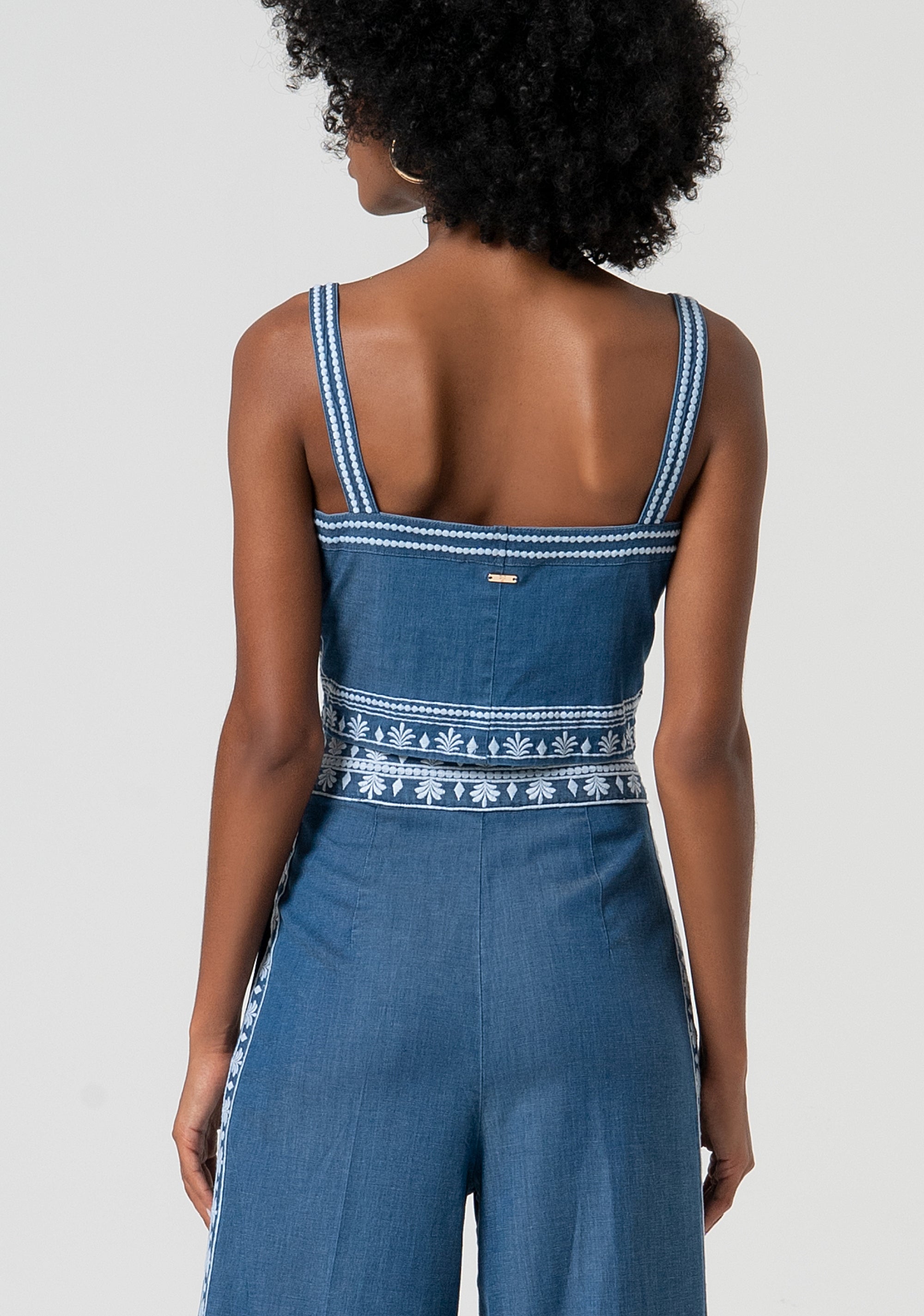 Top cropped in chambray con ricami FS25ST2008W792E5-175 Fracomina