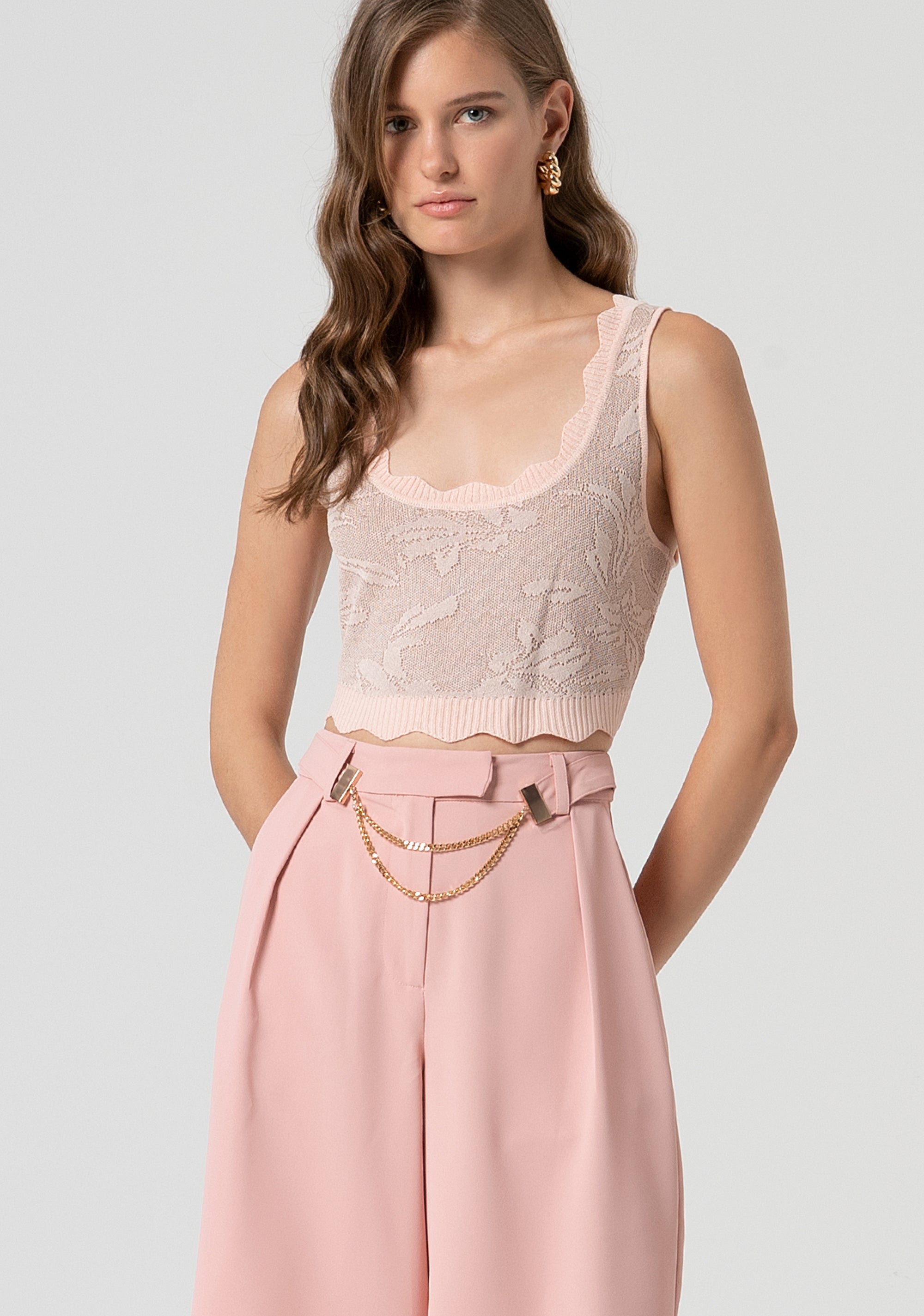 Top senza maniche cropped in jacquard FS25ST4003K410F8-226 Fracomina