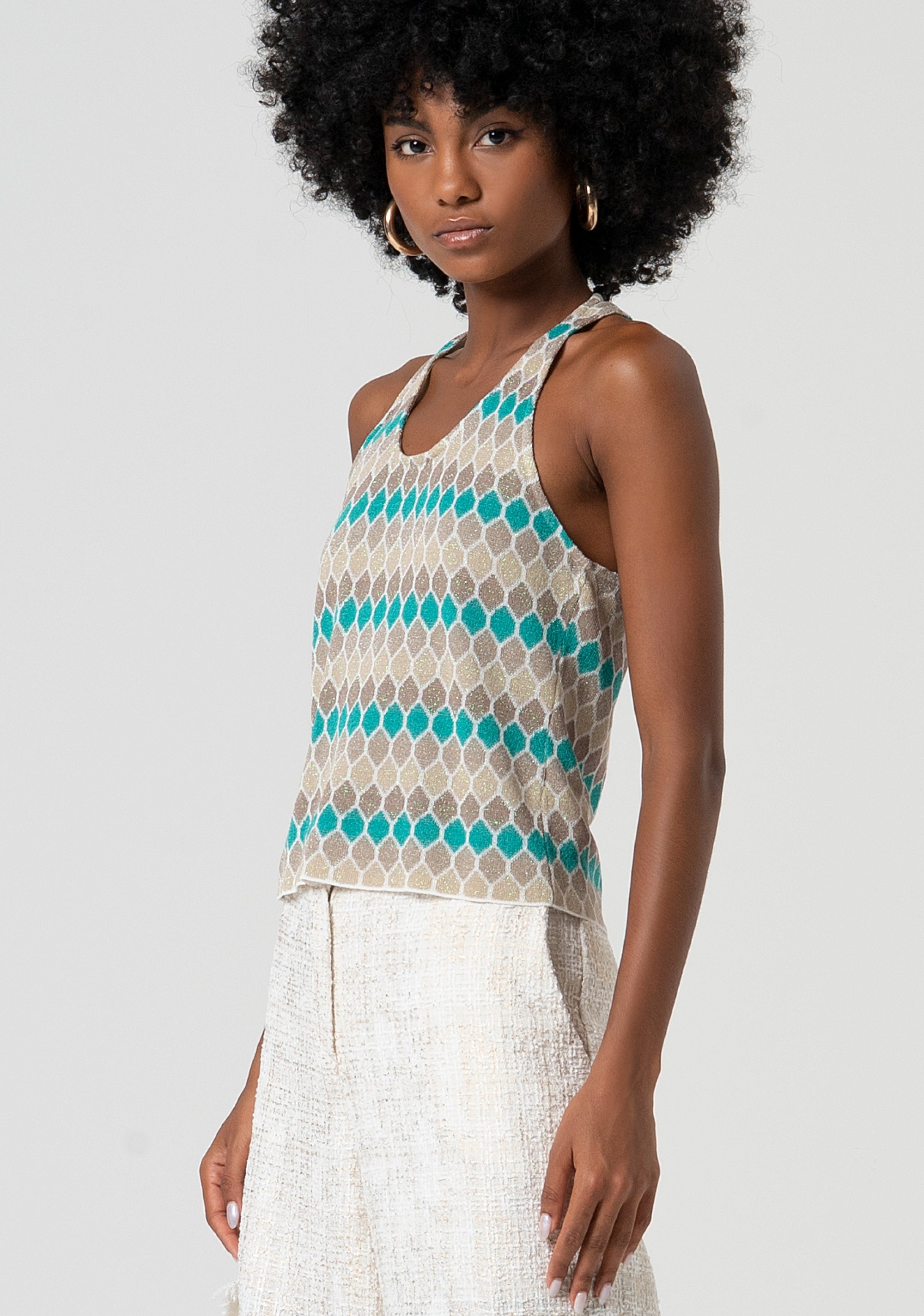 Top senza maniche in jacquard geometrico FS25ST4005K414F8-210 Fracomina