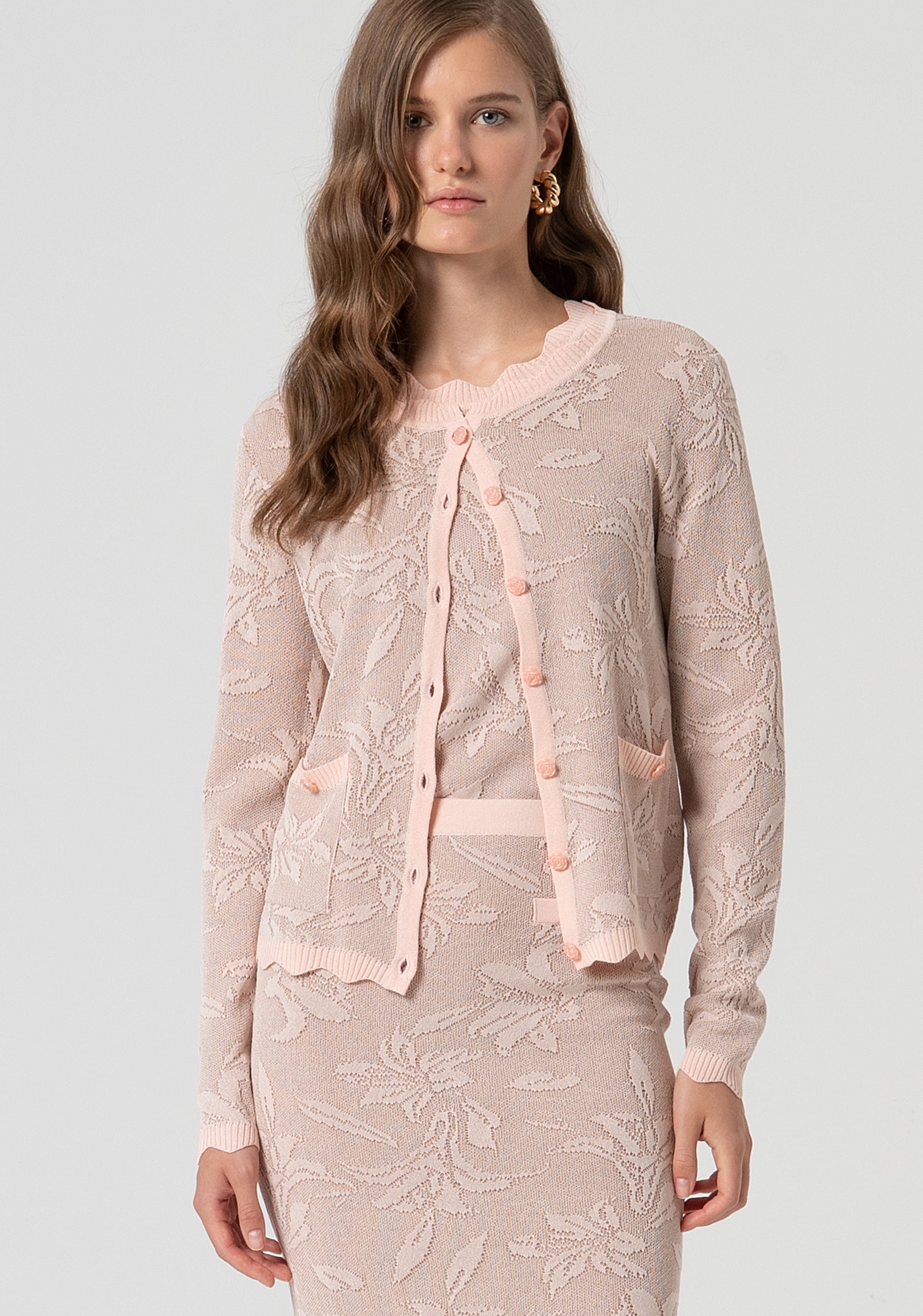 Cardigan regular in jacquard floreale FS25ST8004K410F8-226 Fracomina