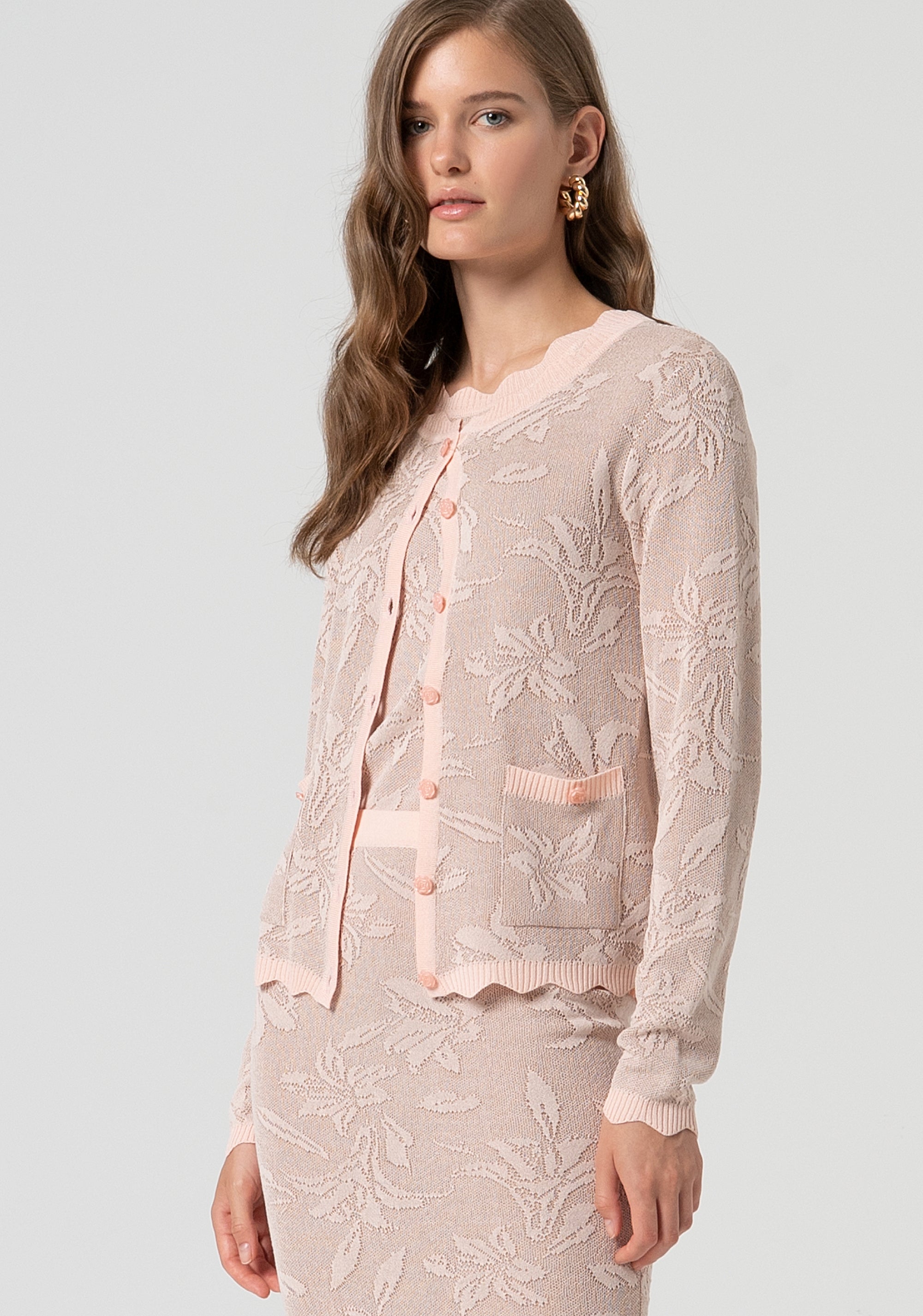 Cardigan regular in jacquard floreale FS25ST8004K410F8-226 Fracomina