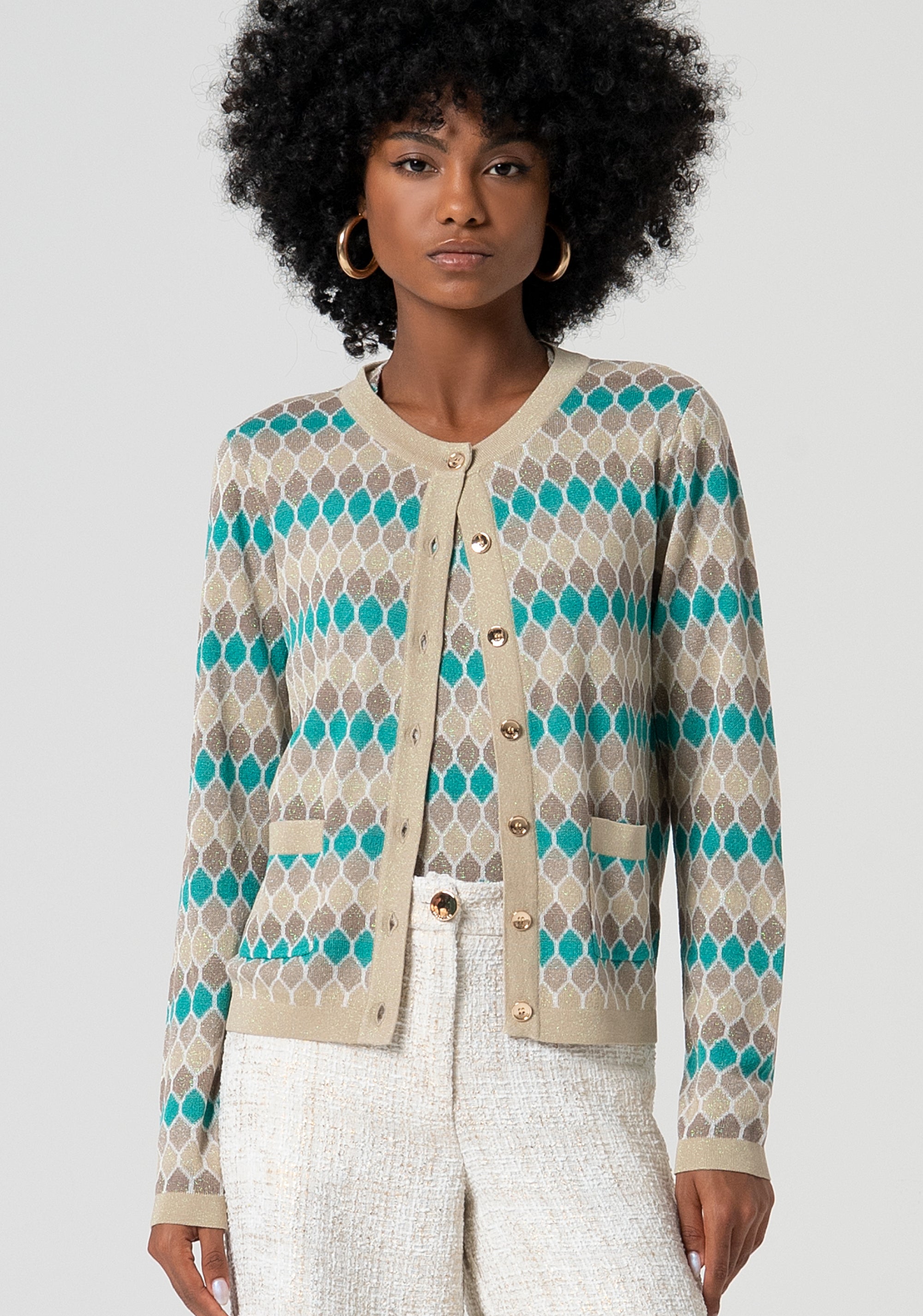 Cardigan regular in jacquard geometrico FS25ST8006K414F8-210 Fracomina