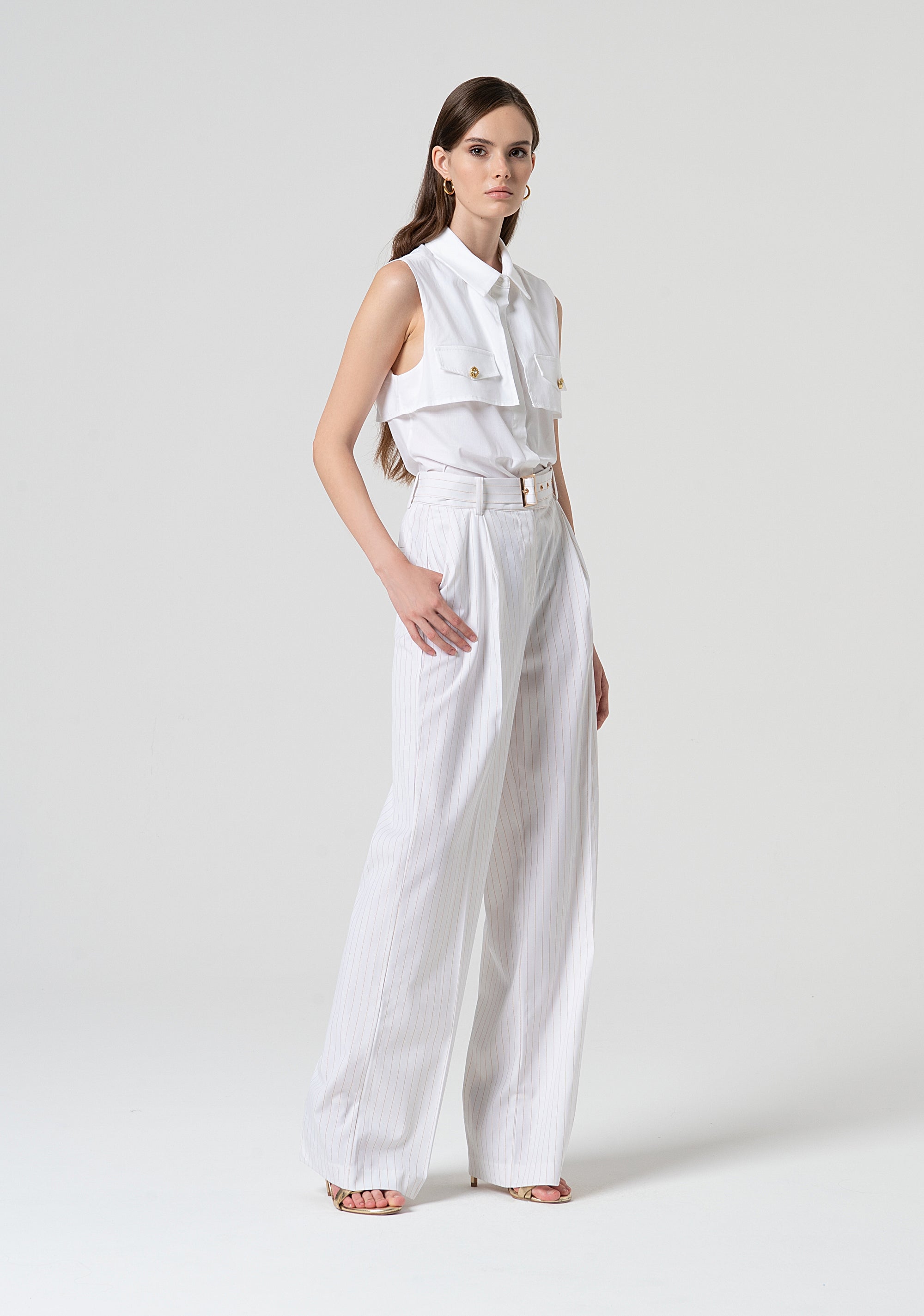 Pantalone a palazzo in tessuto gessato con lana FS25SV3001W784D4-278 Fracomina