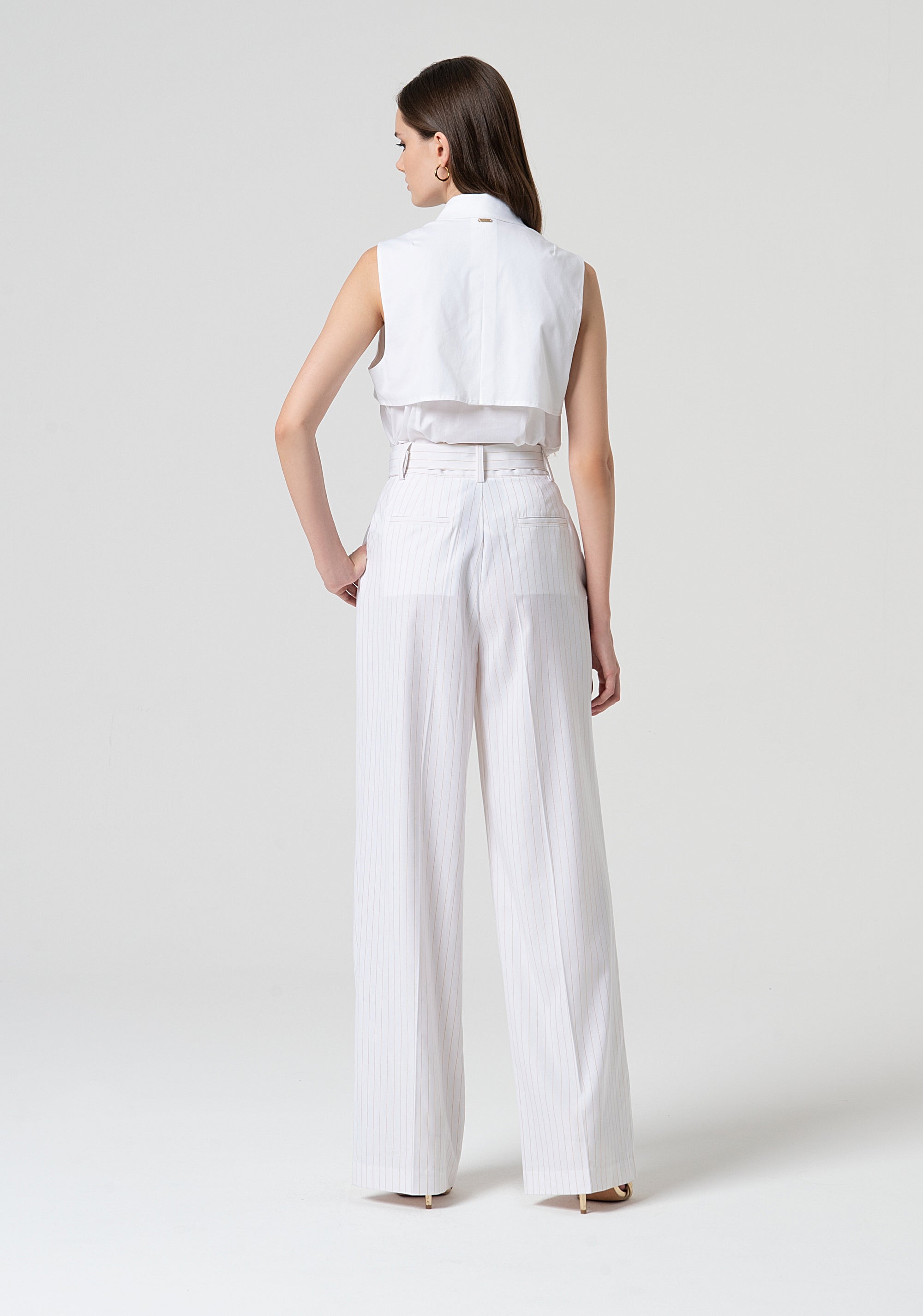 Pantalone a palazzo in tessuto gessato con lana FS25SV3001W784D4-278 Fracomina