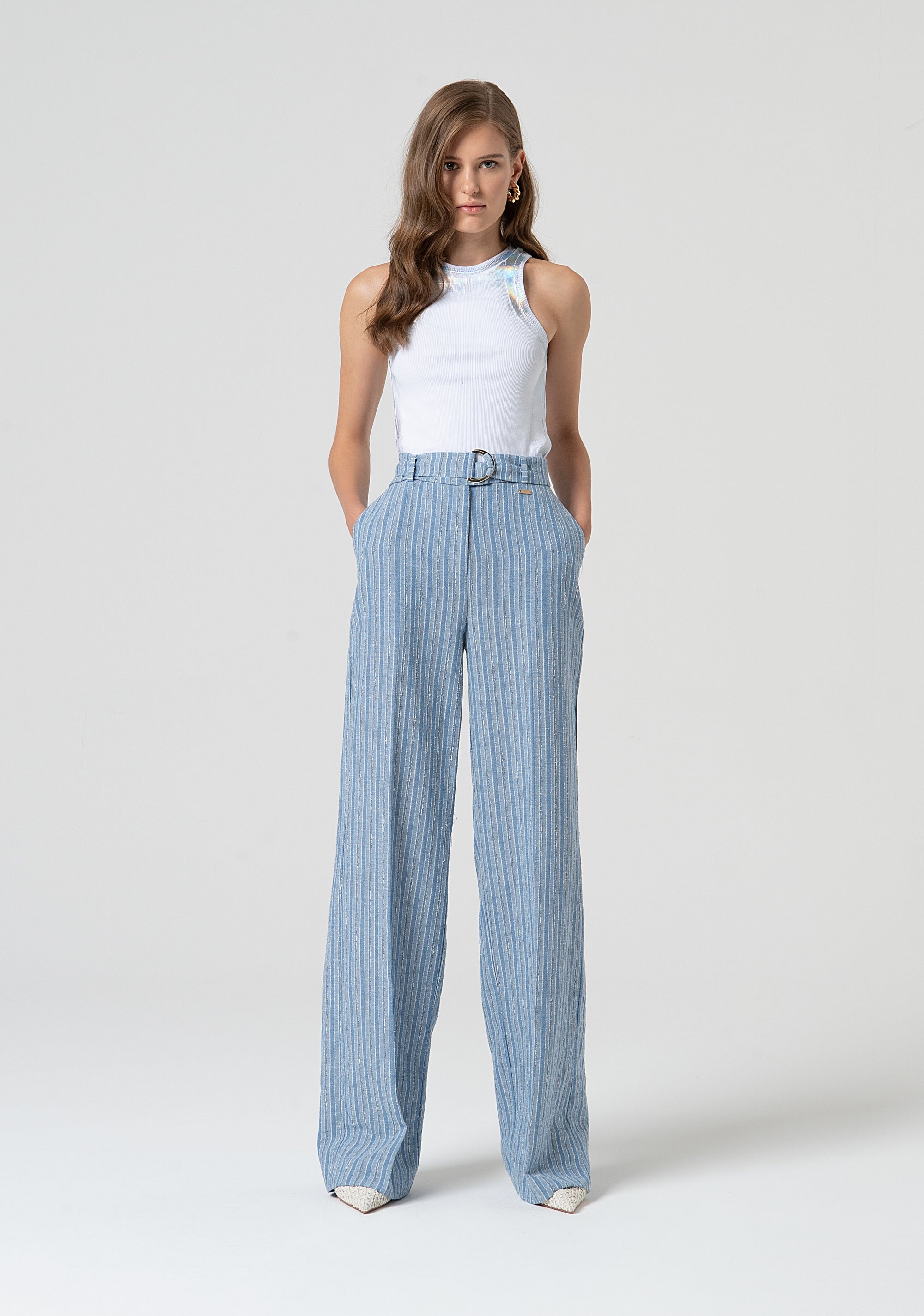 Pantalone a palazzo a righe FS25SV3008W402Q6-064 Fracomina