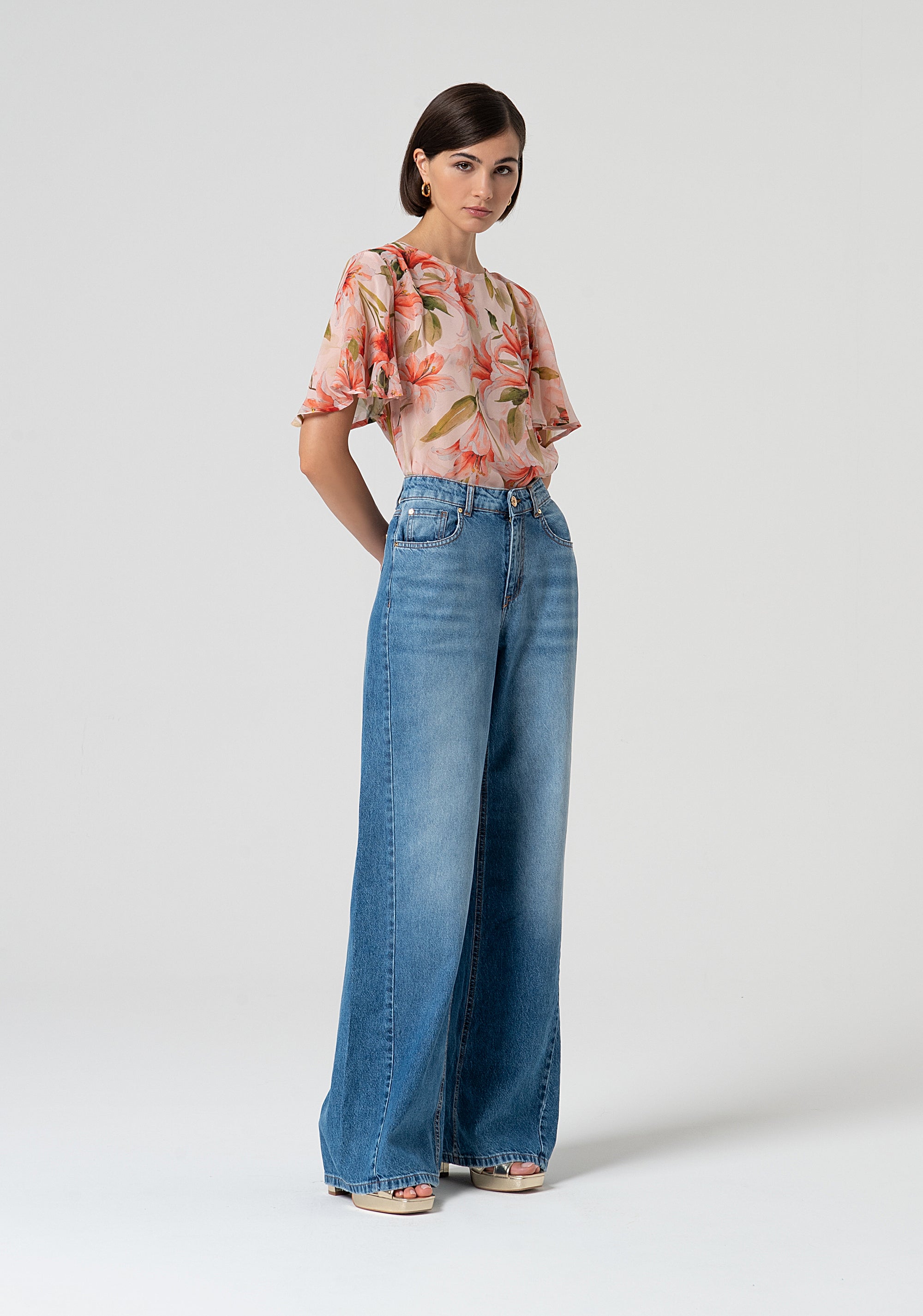 Jeans a palazzo in denim con lavaggio medio FS25SV3016D40093-365 Fracomina