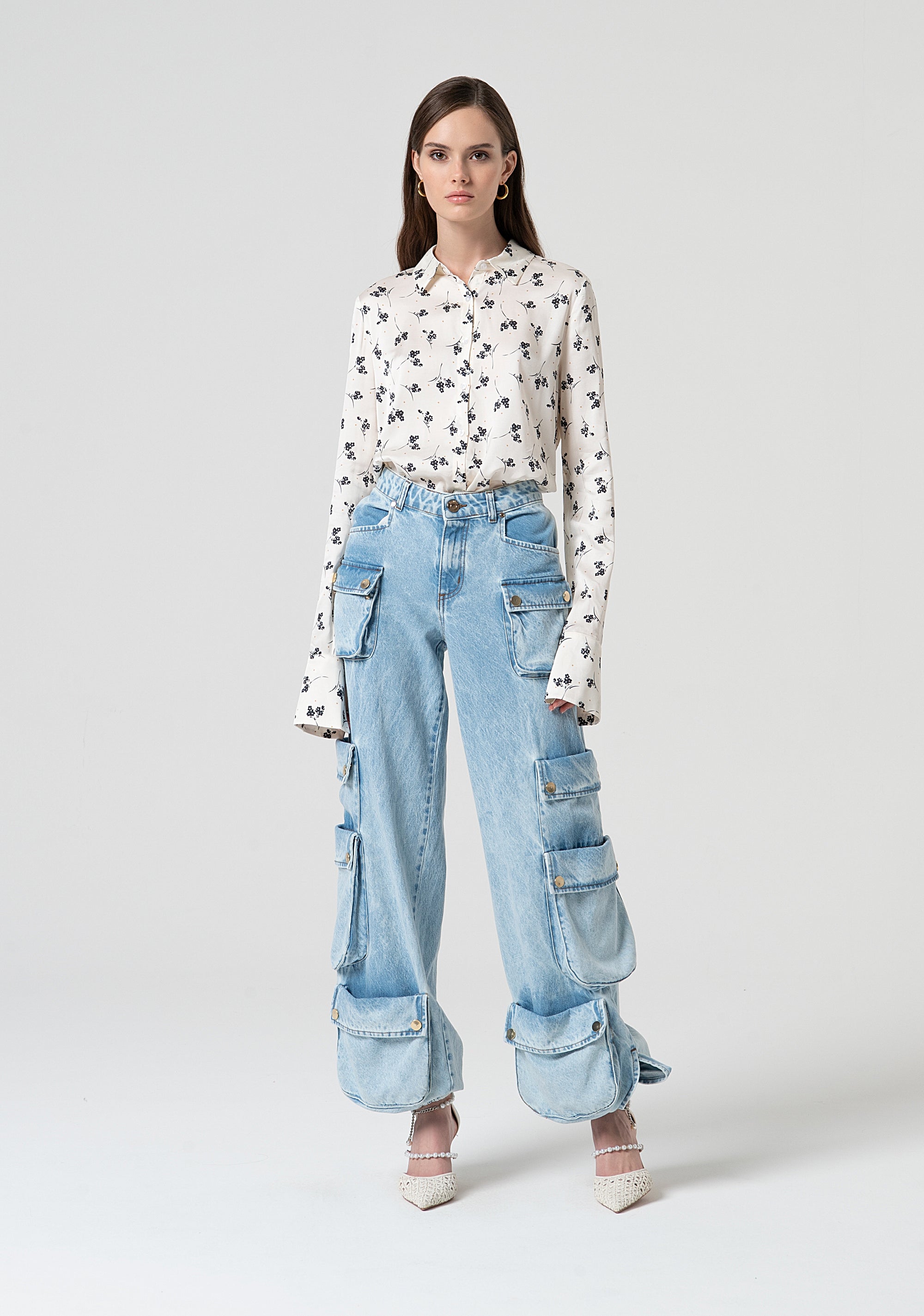 Jeans cargo in denim con lavaggio bleached FS25SVC003D40093-378 Fracomina