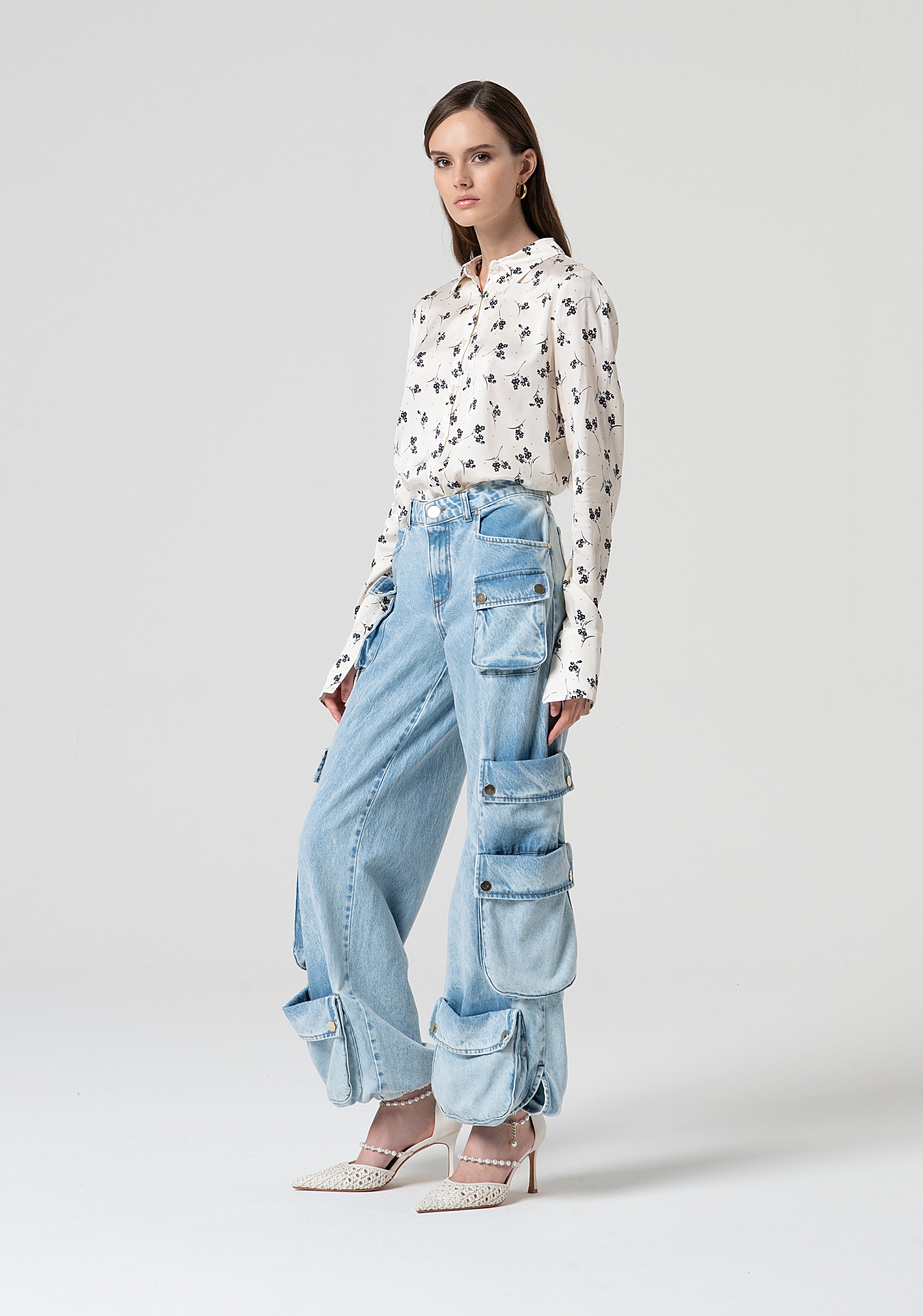 Jeans cargo in denim con lavaggio bleached FS25SVC003D40093-378 Fracomina