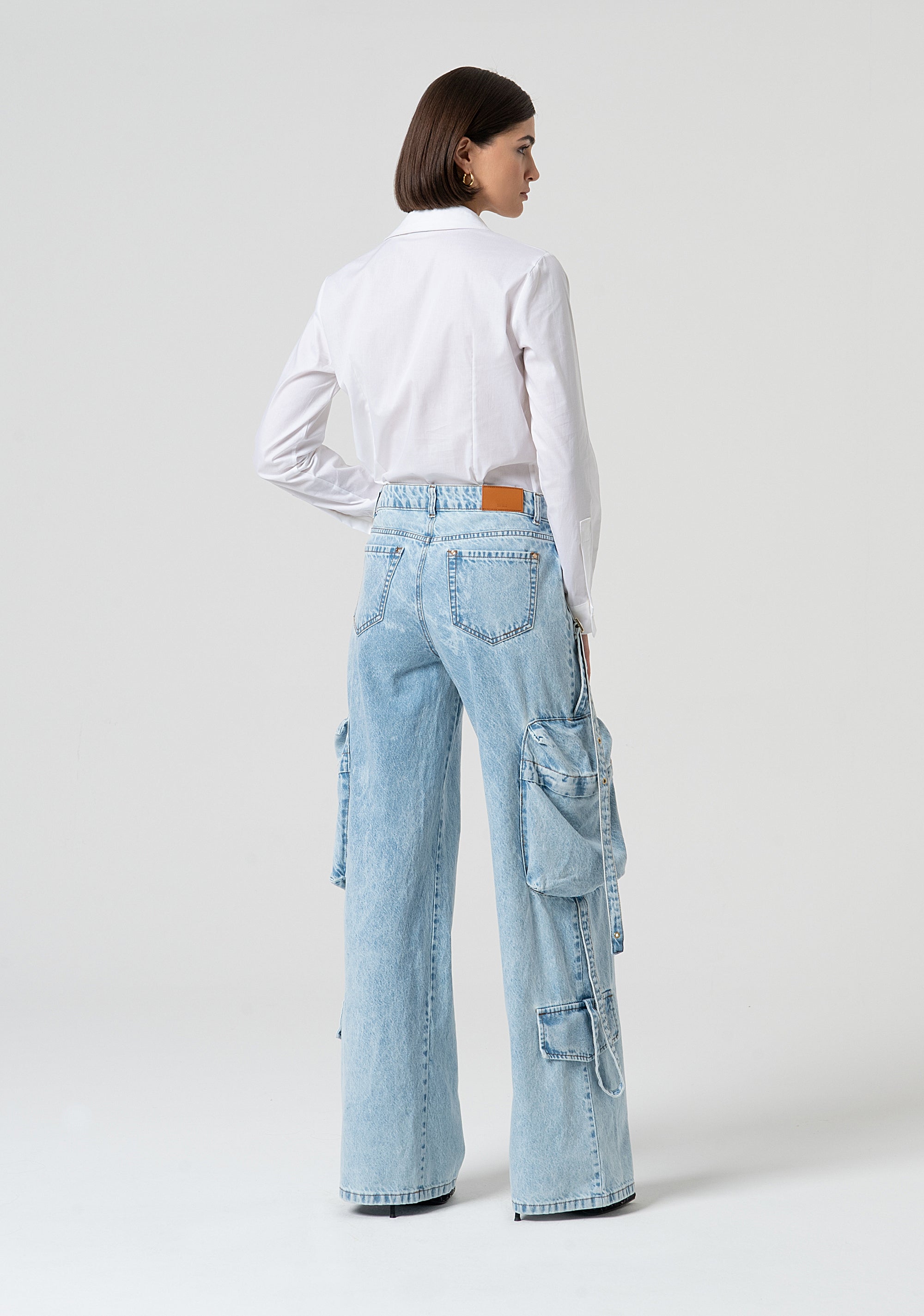 Jeans cargo wide leg in denim con lavaggio bleached FS25SVC004D40093-378 Fracomina