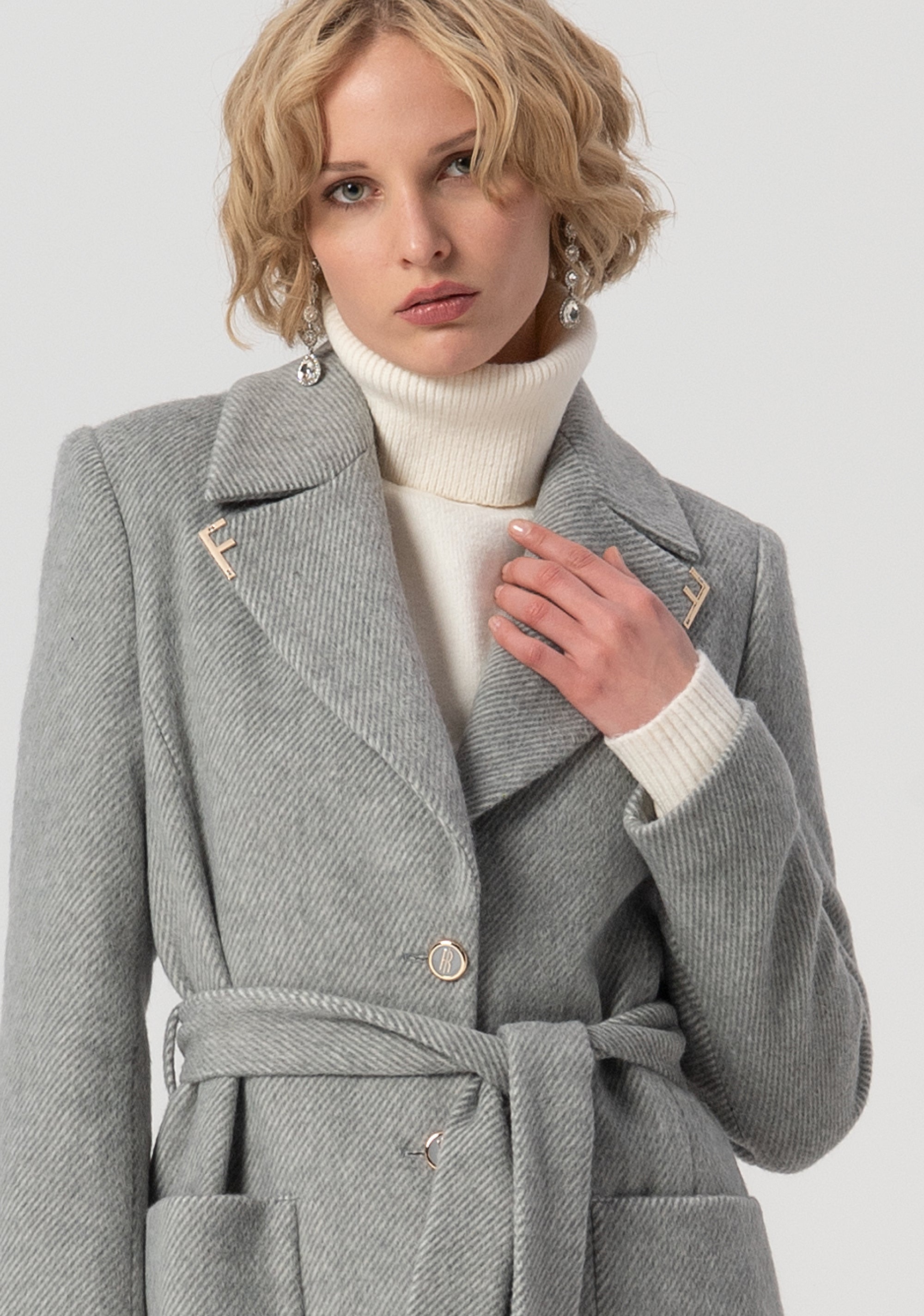 Cappotto regular lungo monopetto in tessuto spigato con lana FS25WC1011W819K3-156 Fracomina