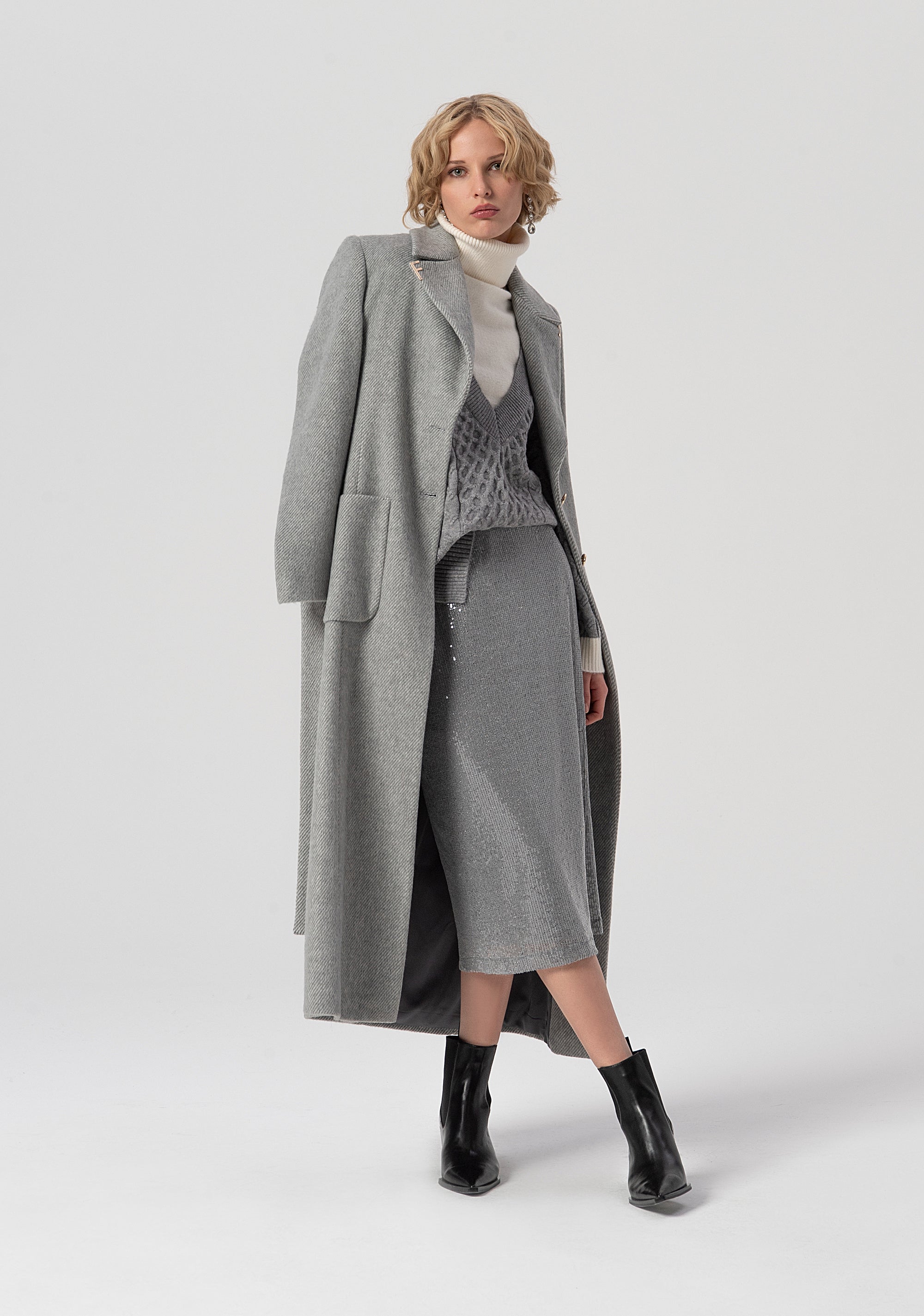 Cappotto regular lungo monopetto in tessuto spigato con lana FS25WC1011W819K3-156 Fracomina