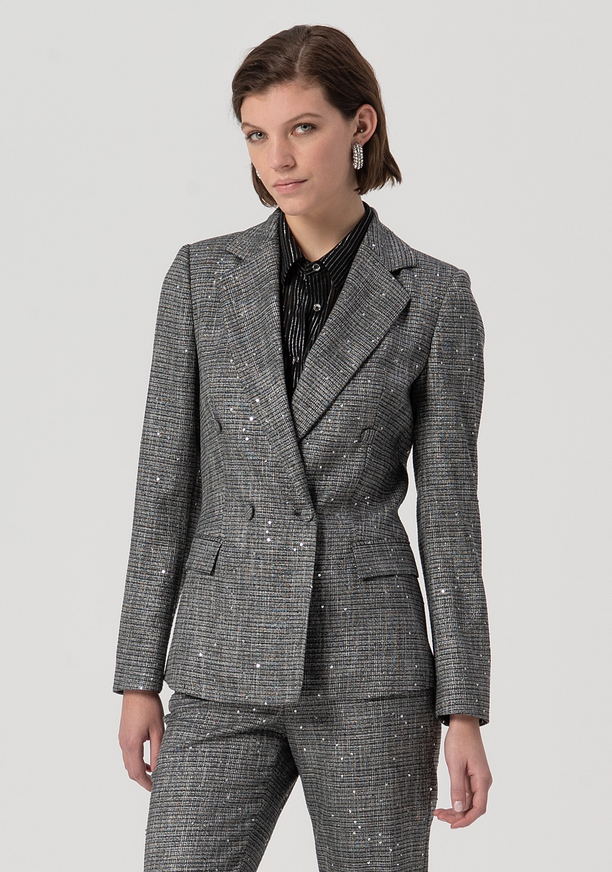 Blazer regular doppiopetto in tweed con paillettes FS25WJ2003W821J5-053 Fracomina