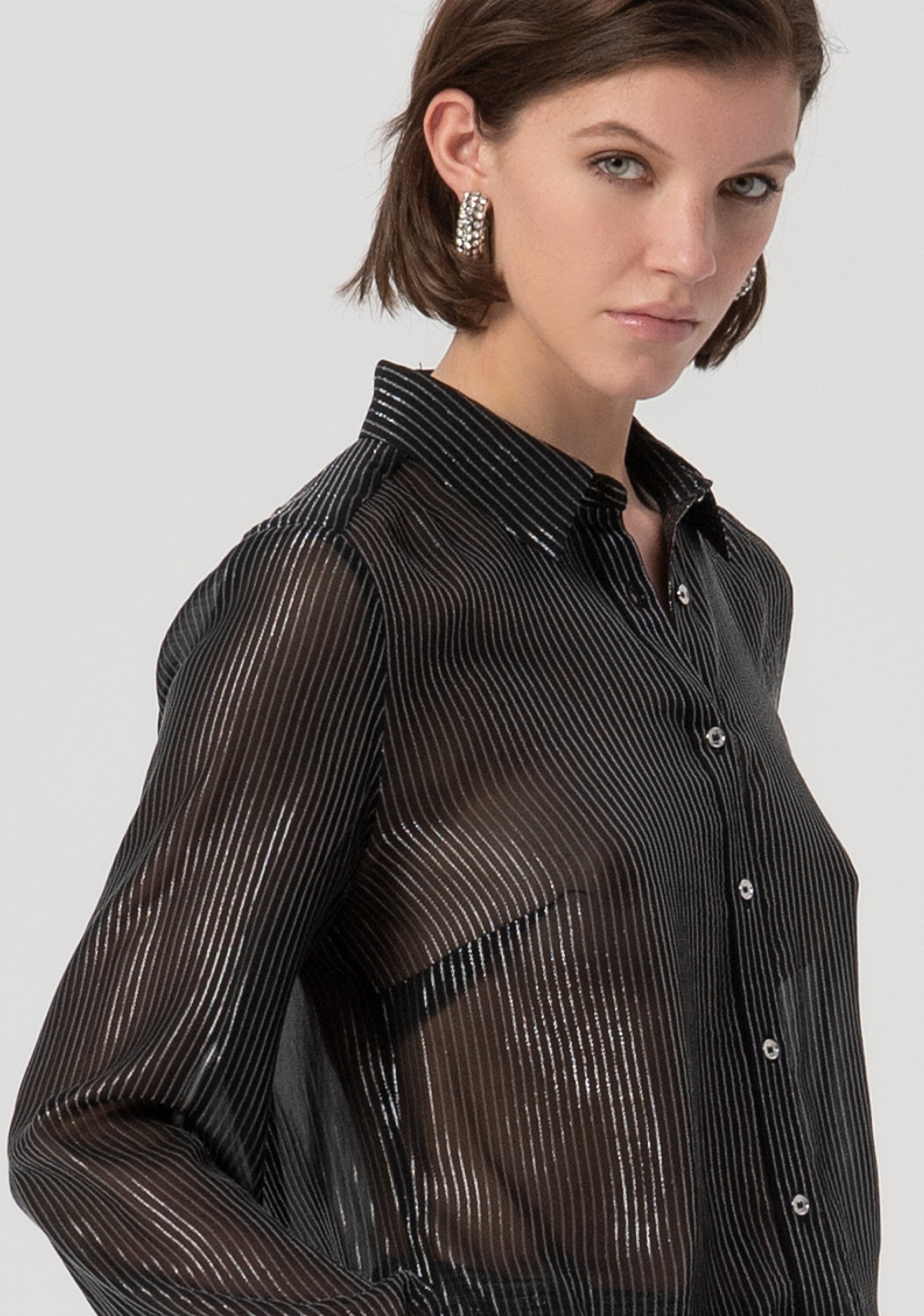 Camicia regular gessata con lurex FS25WT6003W822Q7-053 Fracomina
