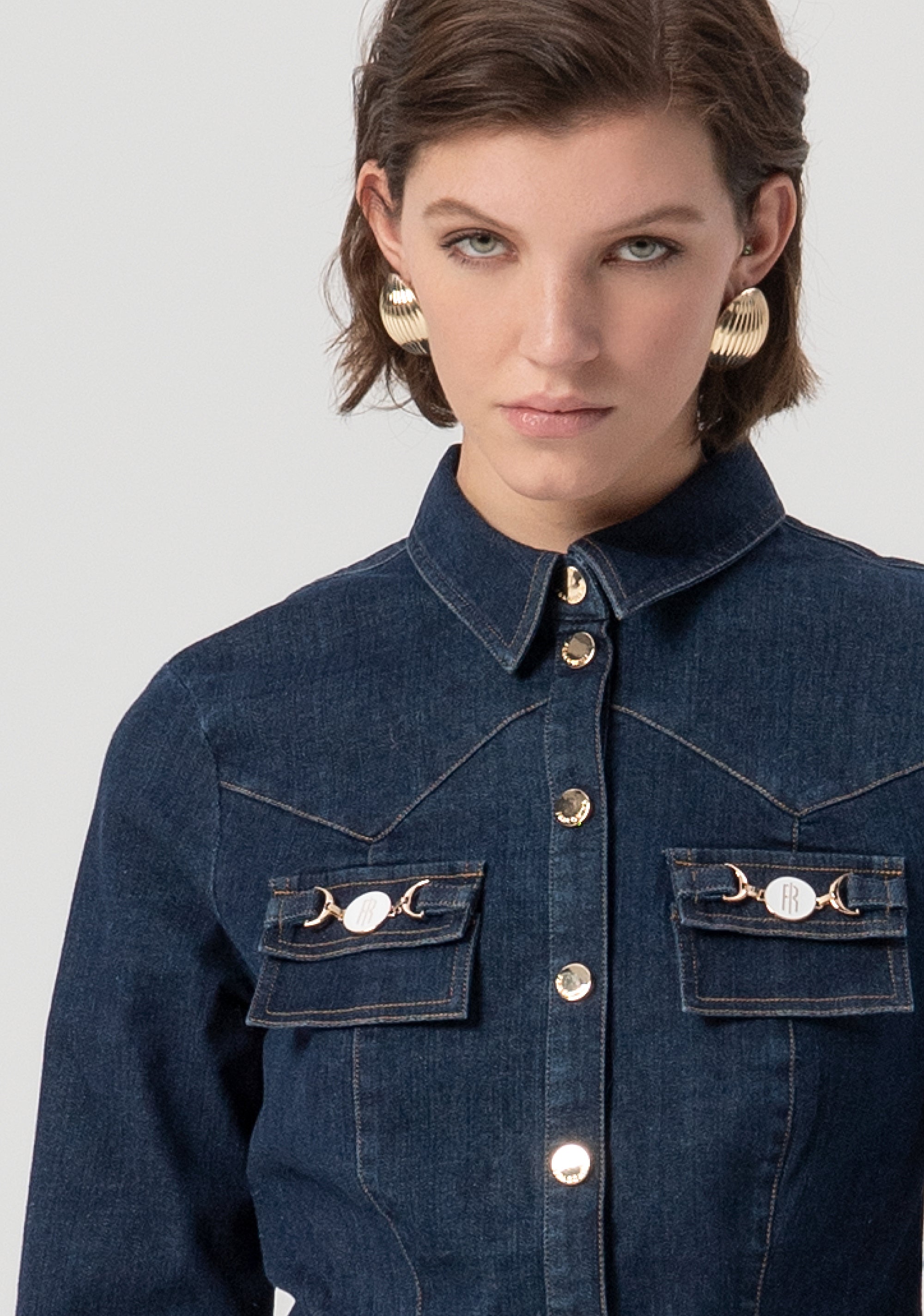 Camicia slim in denim con lavaggio medio FS25WT6004W78201-064 Fracomina