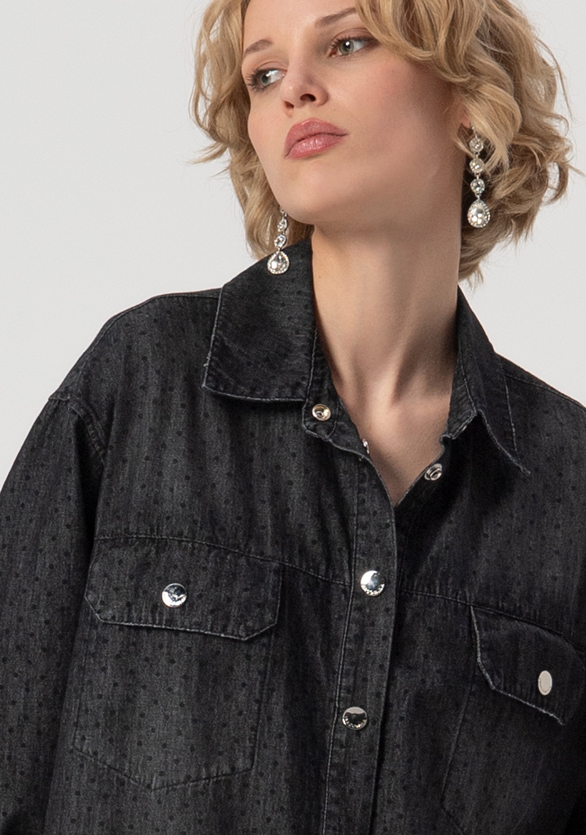 Camicia over in denim nero a pois con lavaggio medio FS25WT6005D40001-553 Fracomina