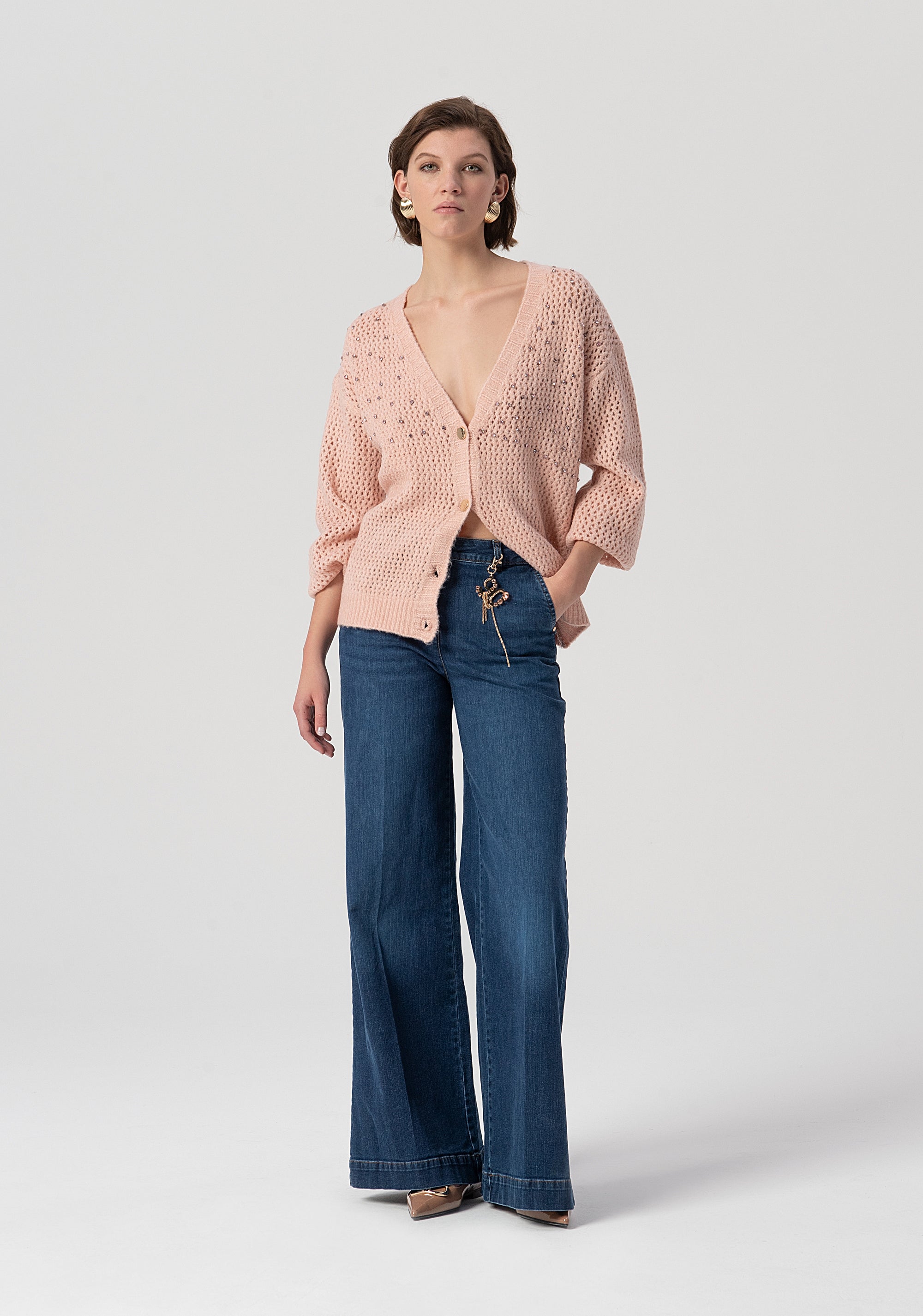 Cardigan over con punto rete FS25WT8005K45701-444 Fracomina