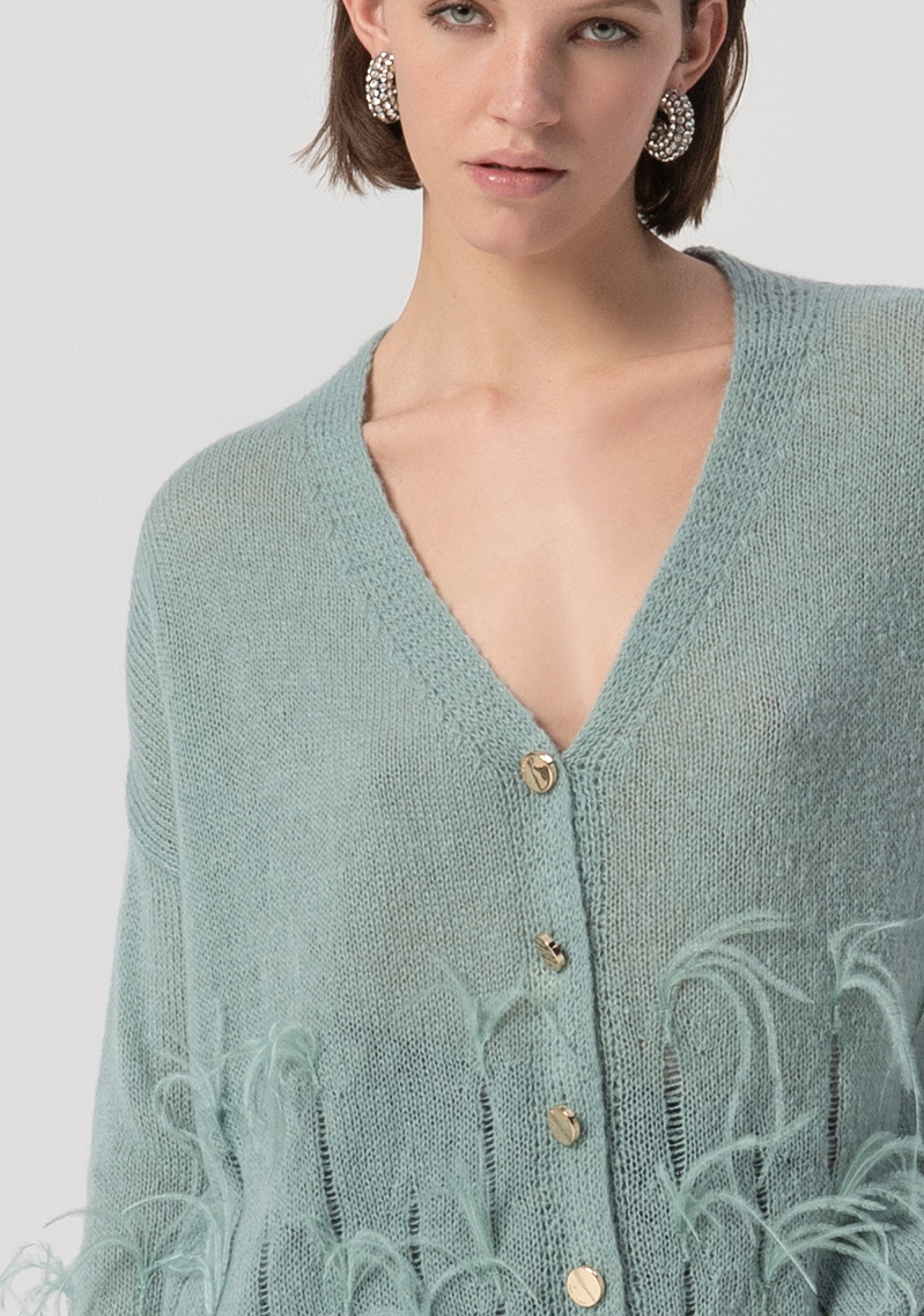 Cardigan over con piume applicate FS25WT8006K50501-806 Fracomina