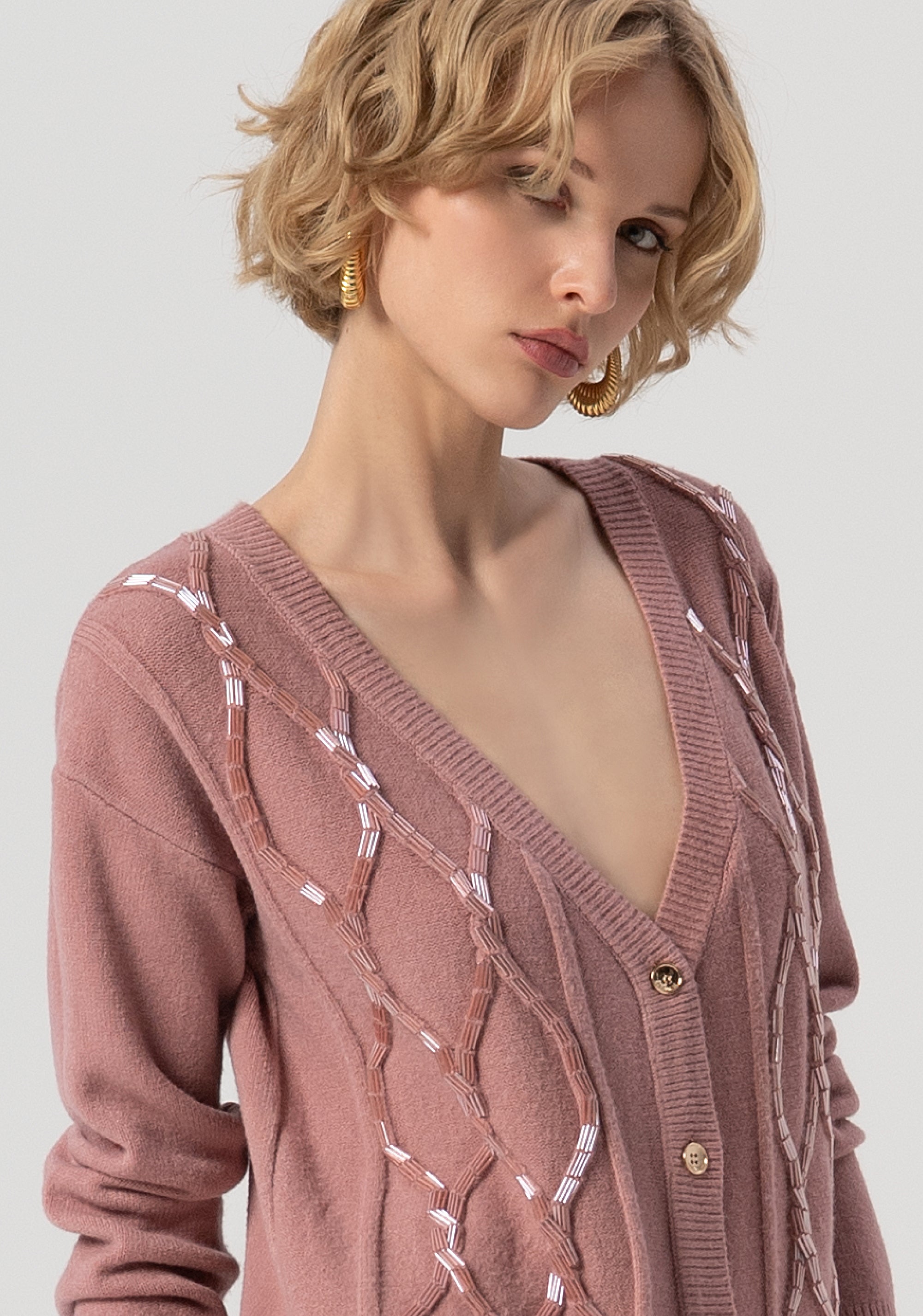 Cardigan over con punto treccia e baguette applicate FS25WT8007K50201-238 Fracomina