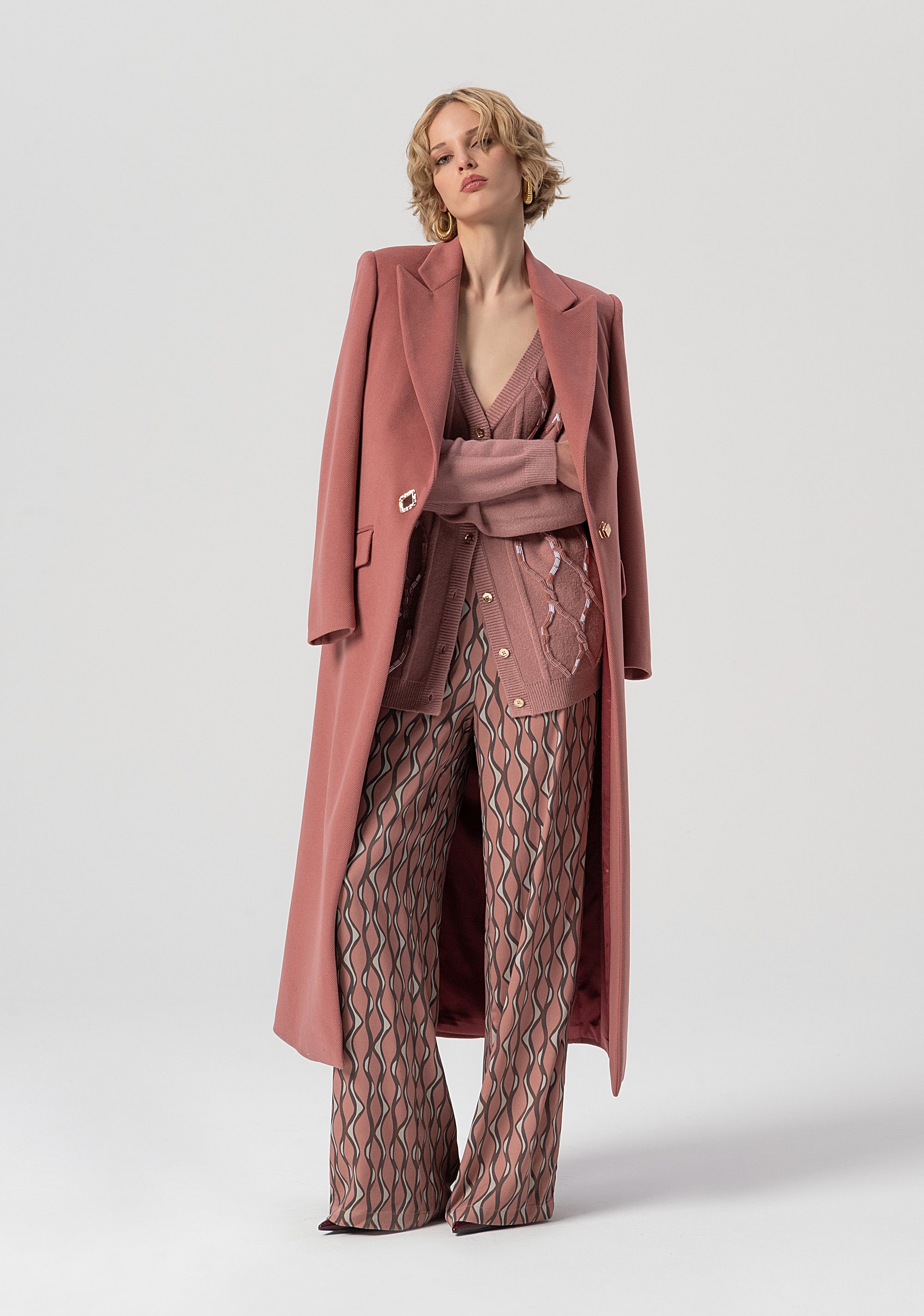 Cardigan over con punto treccia e baguette applicate FS25WT8007K50201-238 Fracomina