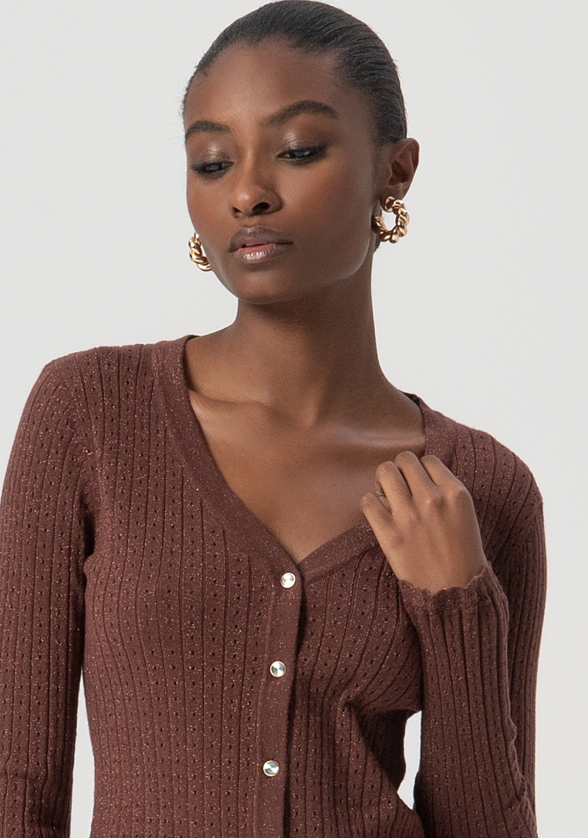 Cardigan slim con lurex FS25WT8011K501Q7-639 Fracomina