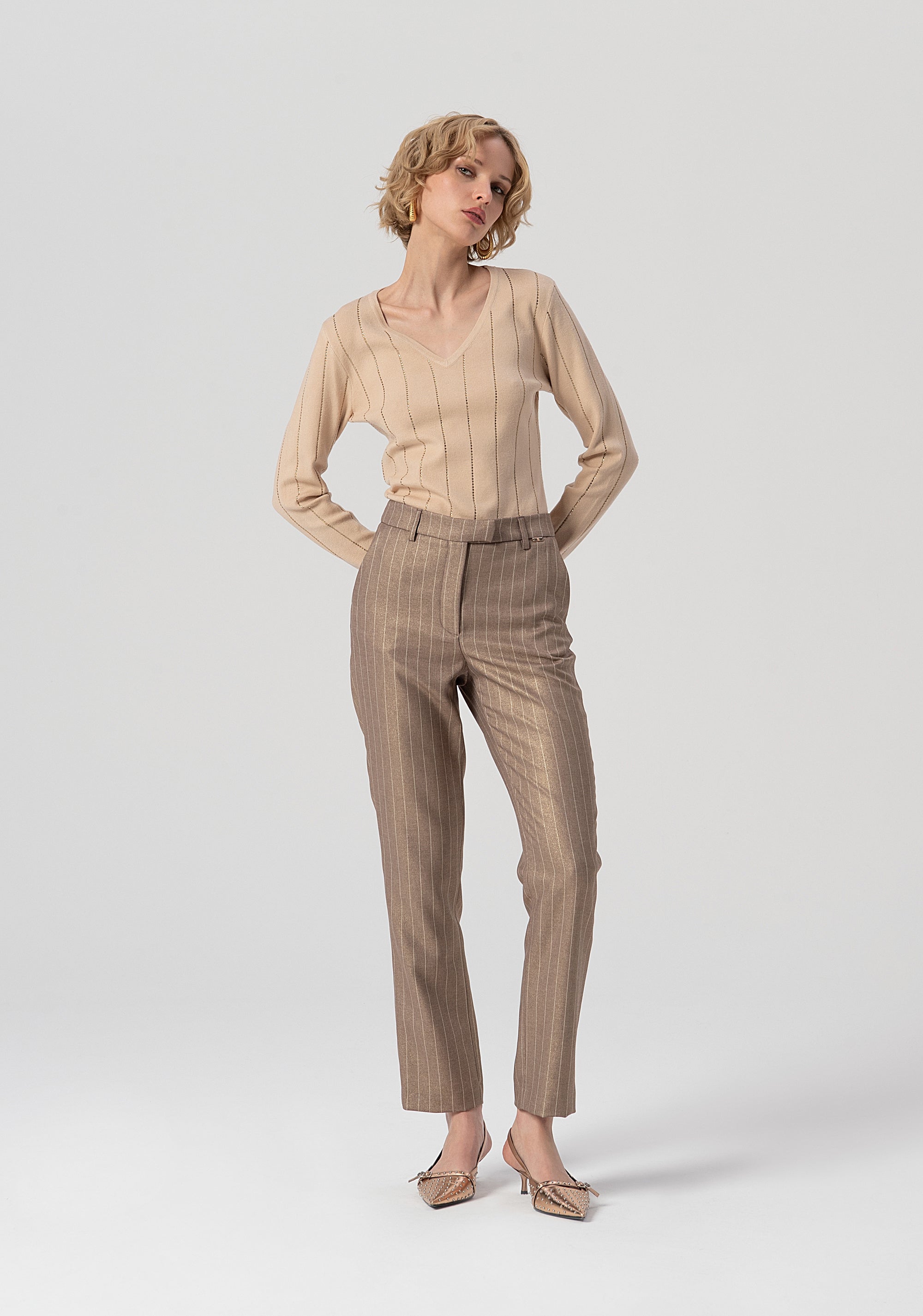 Pantalone regular a sigaretta in tessuto gessato FS25WV2004W479T4-G16 Fracomina