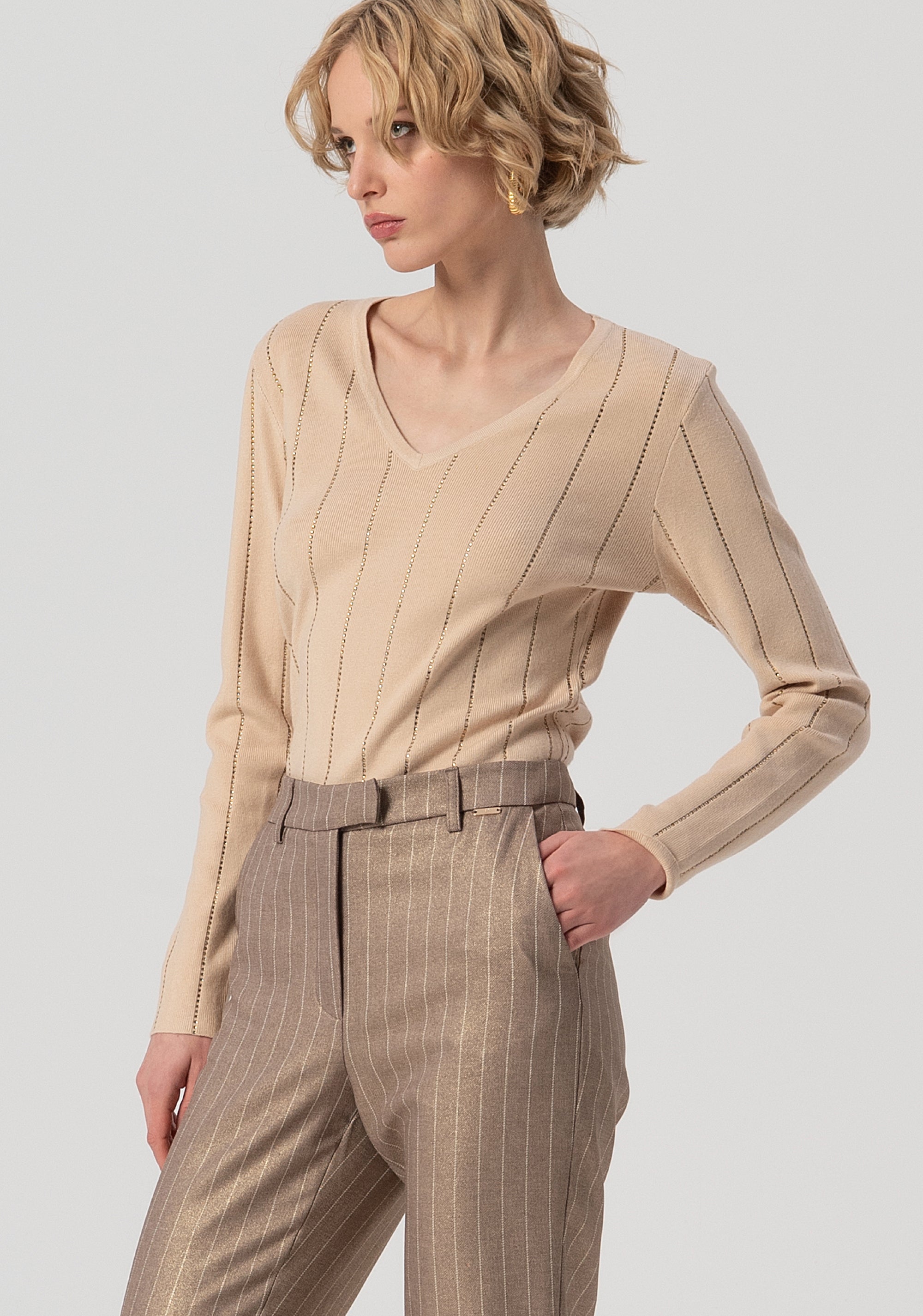 Pantalone regular a sigaretta in tessuto gessato FS25WV2004W479T4-G16 Fracomina