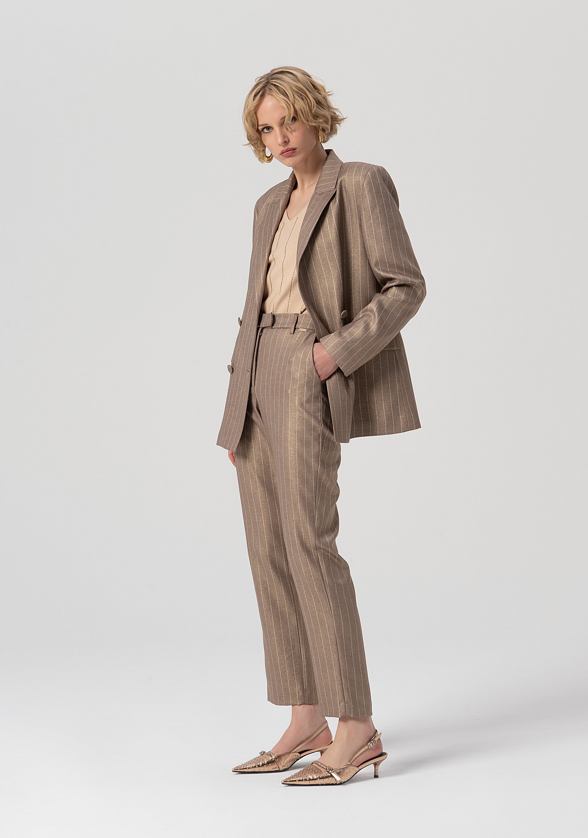 Pantalone regular a sigaretta in tessuto gessato FS25WV2004W479T4-G16 Fracomina