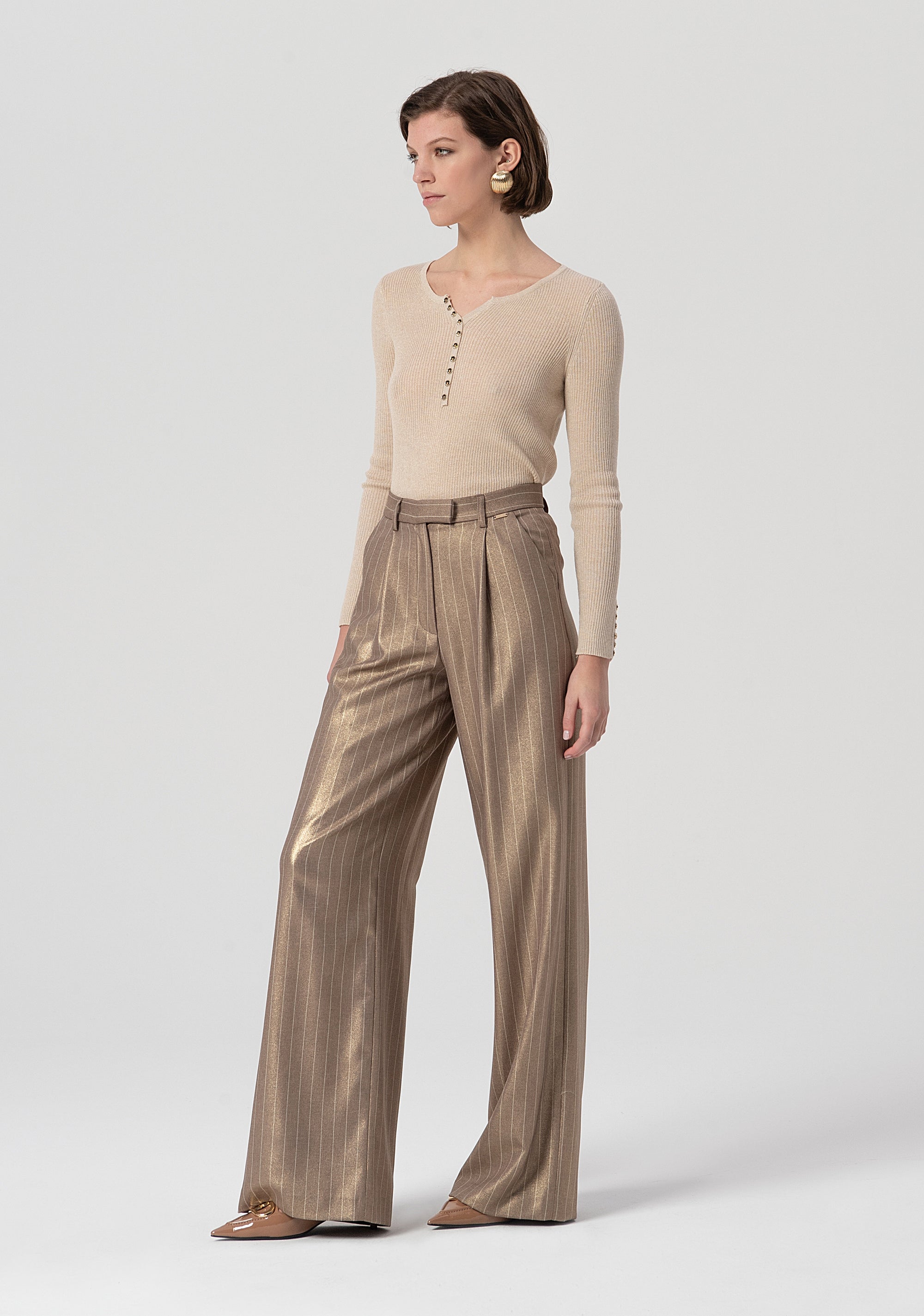 Pantalone flare a palazzo in tessuto gessato FS25WV3006W479T4-G16 Fracomina