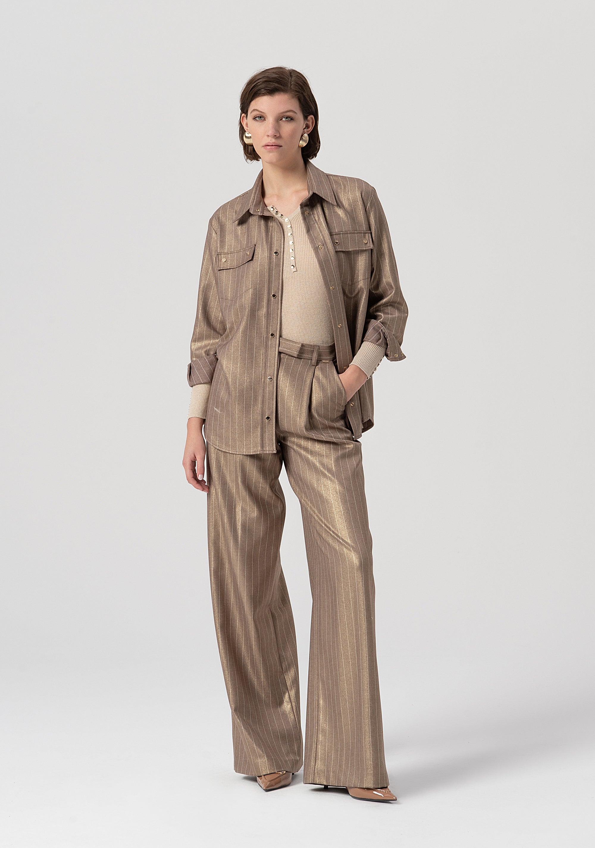 Pantalone flare a palazzo in tessuto gessato FS25WV3006W479T4-G16 Fracomina