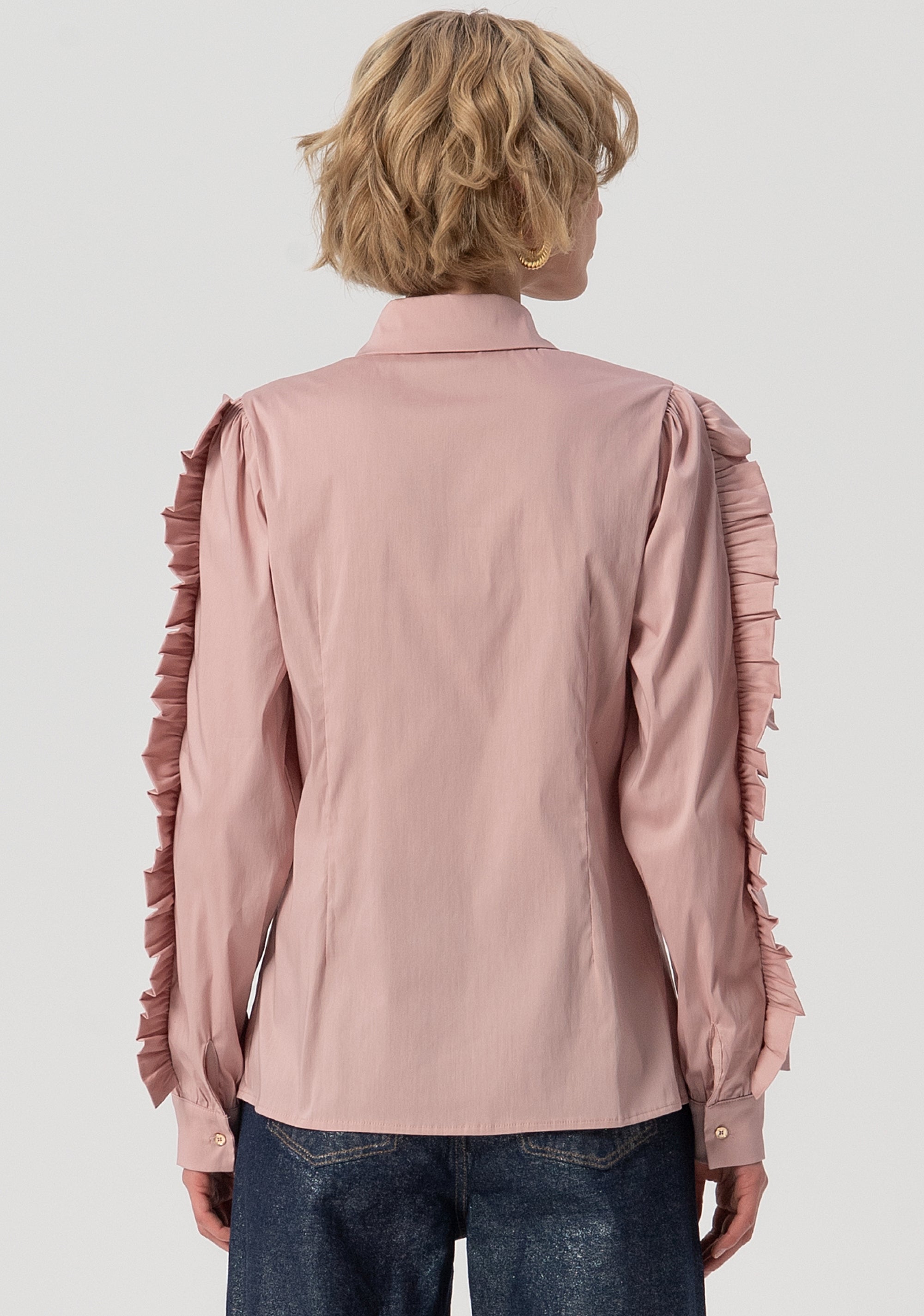Camicia regular in popeline con rouches sulle maniche