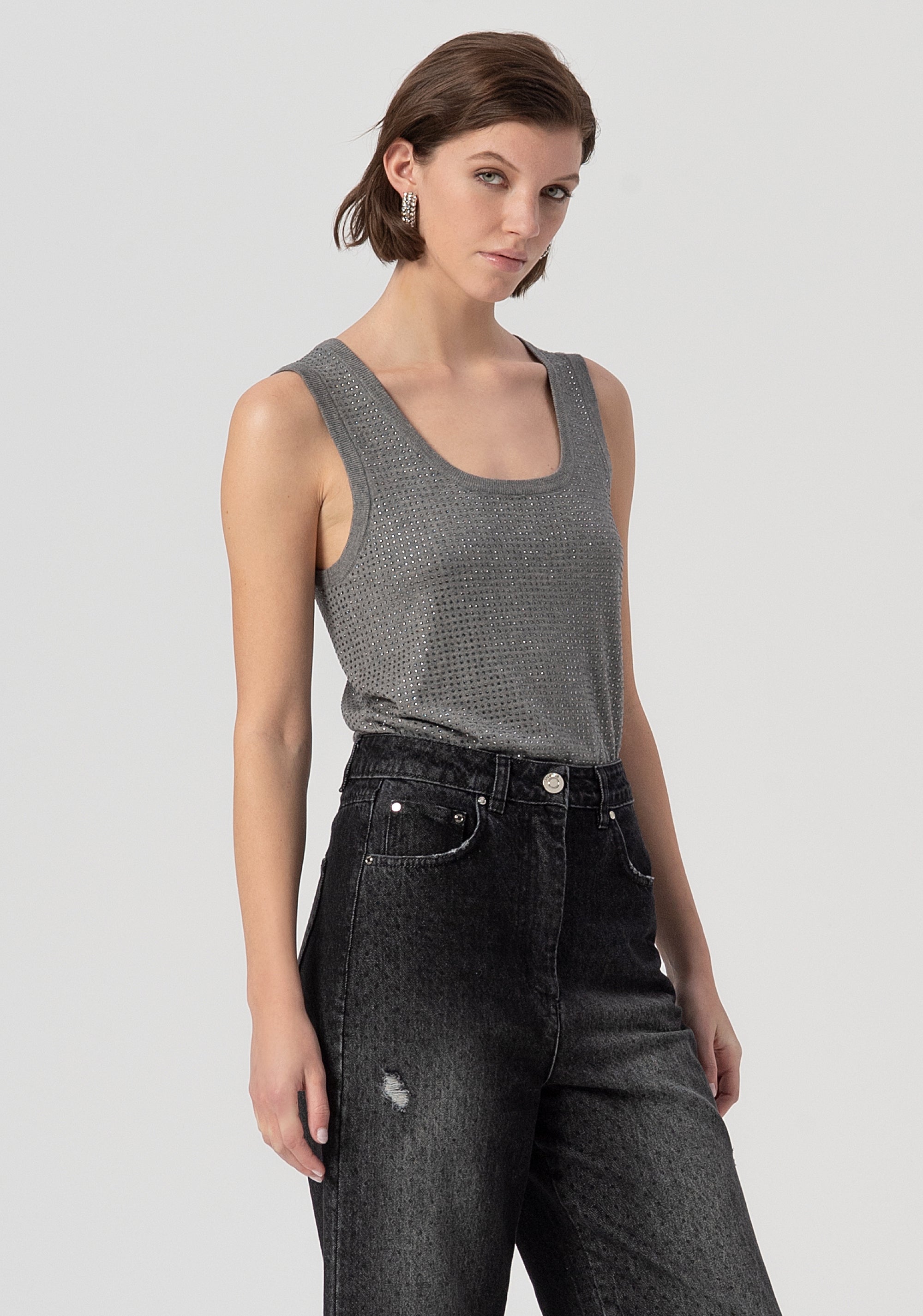Jeans boyfriend in denim nero con lavaggio medio FS25WV5001D40001-553 Fracomina