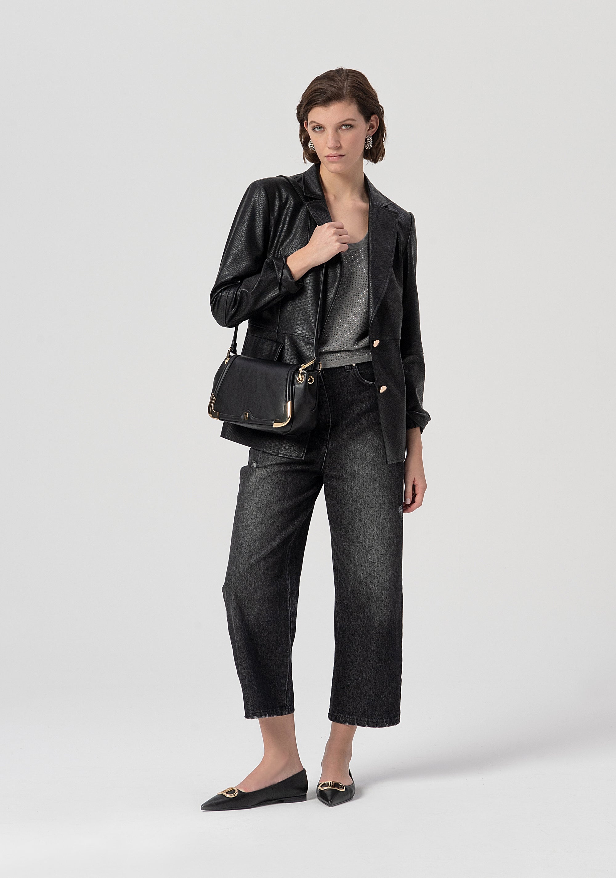 Jeans boyfriend in denim nero con lavaggio medio FS25WV5001D40001-553 Fracomina