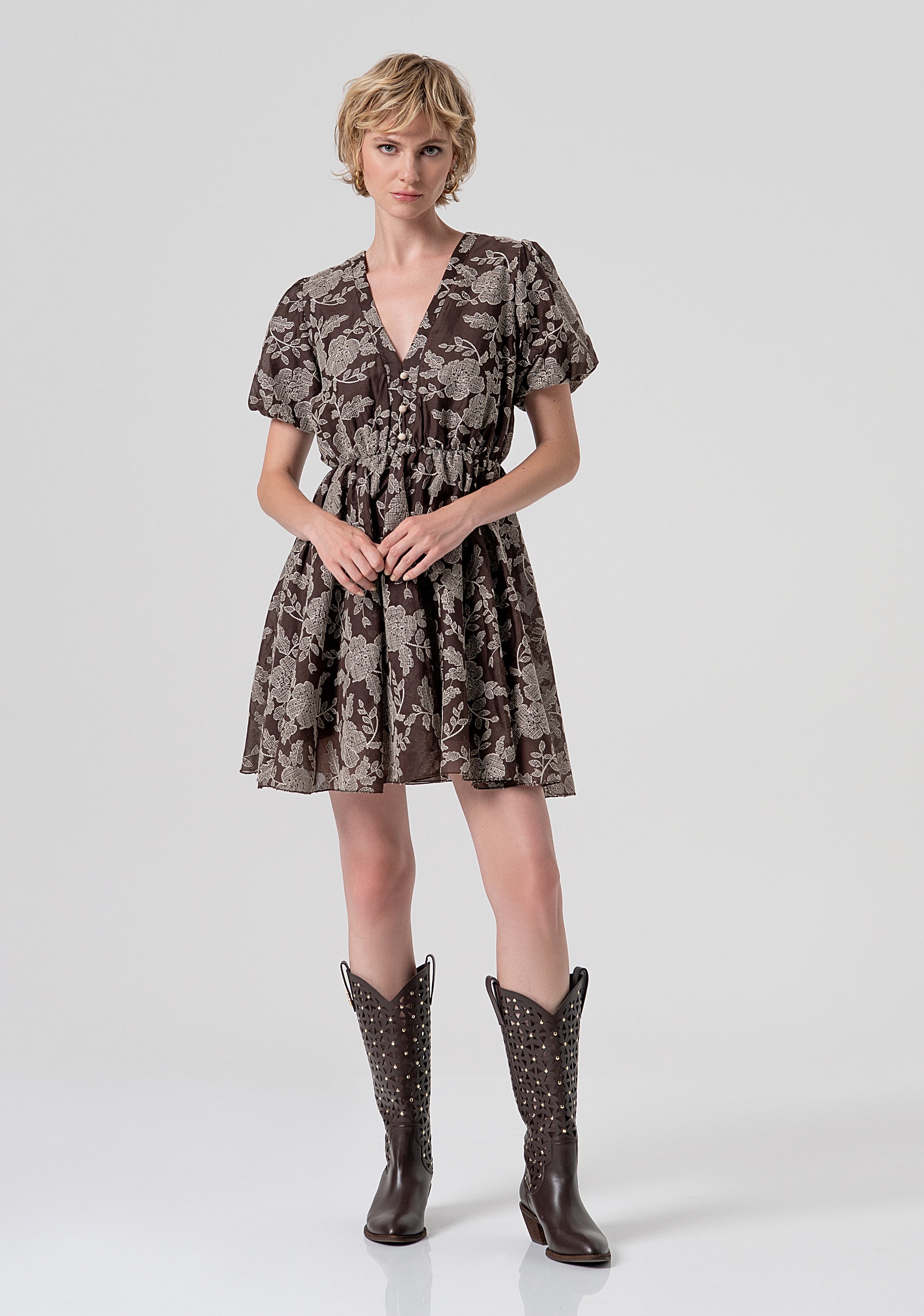 Abito regular mini in fantasia floreale FS26SD1009W834E5-091 Fracomina