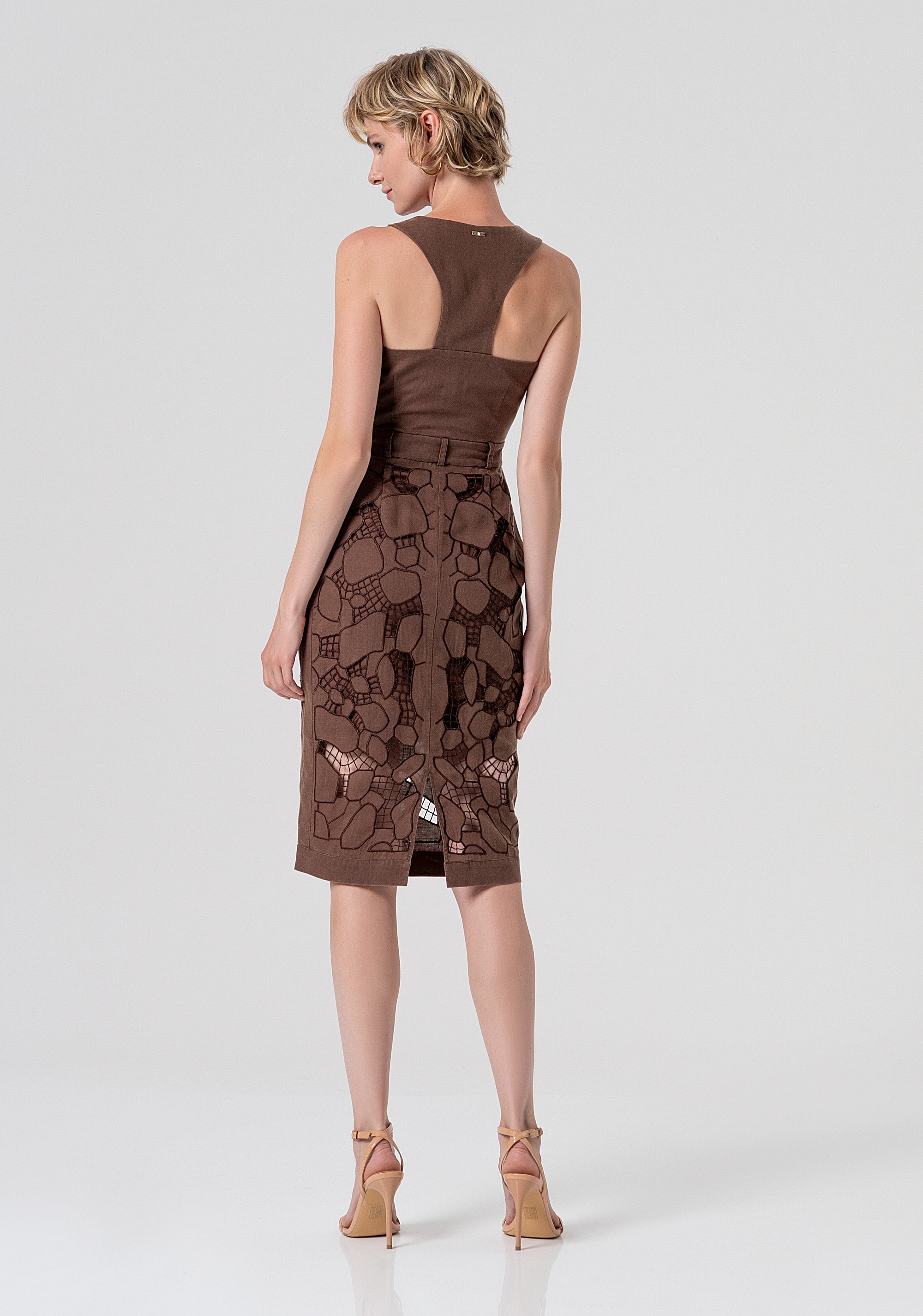 Abito senza maniche a tubino midi in tessuto ricamato FS26SD1012W826E5-091 Fracomina