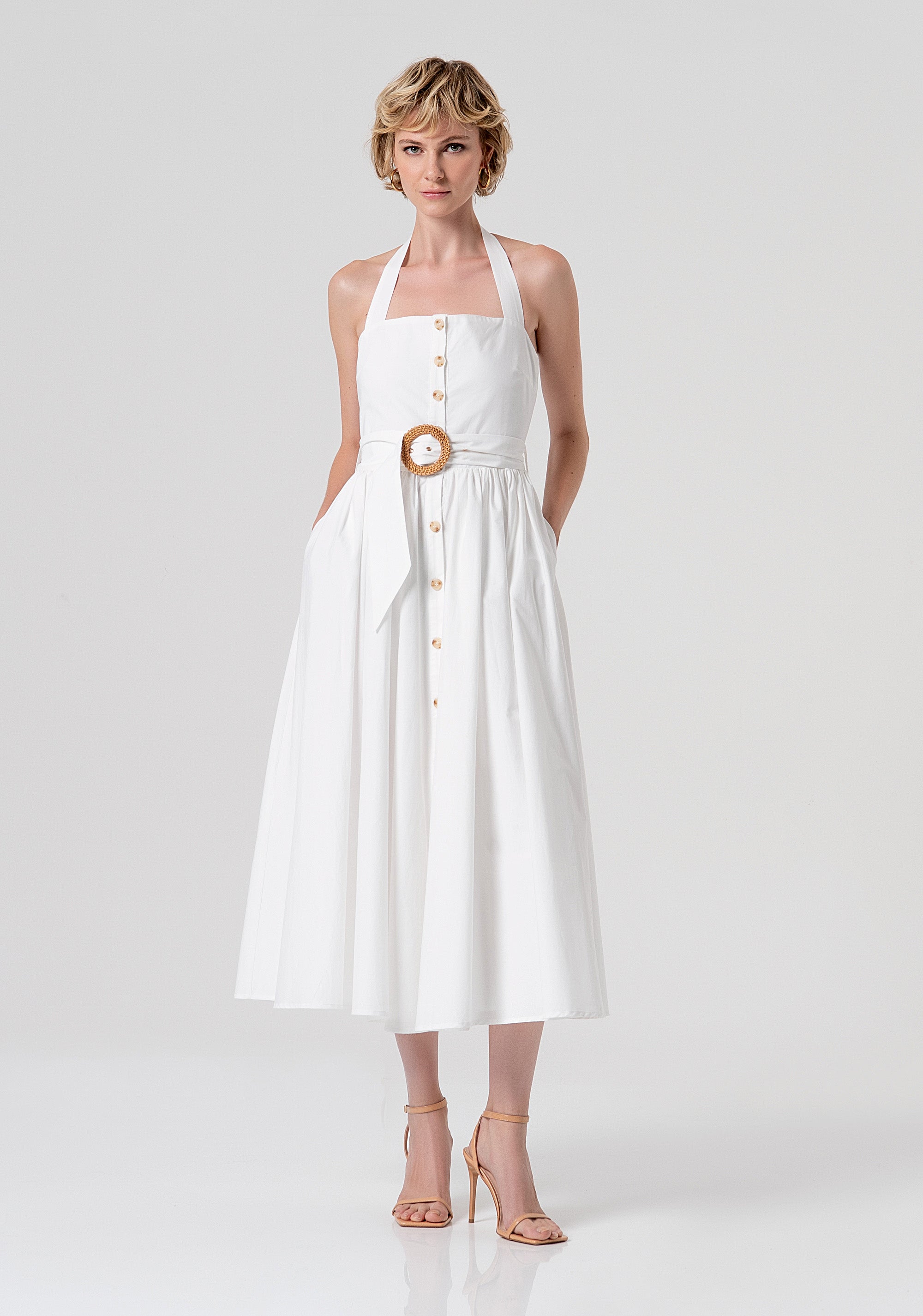 Abito midi senza maniche modello chemisier in popeline FS26SD2003W40001-278 Fracomina