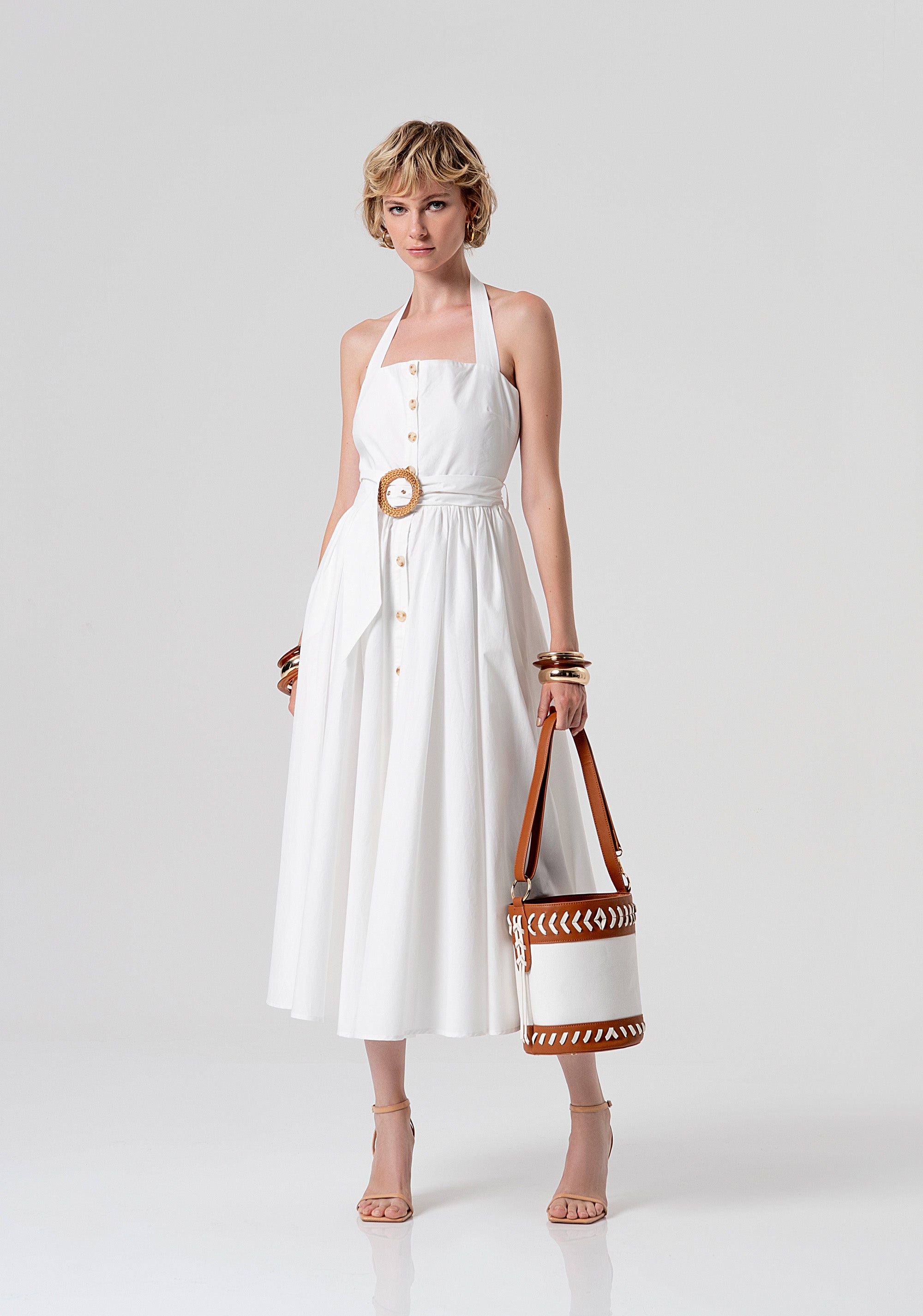 Abito midi senza maniche modello chemisier in popeline FS26SD2003W40001-278 Fracomina