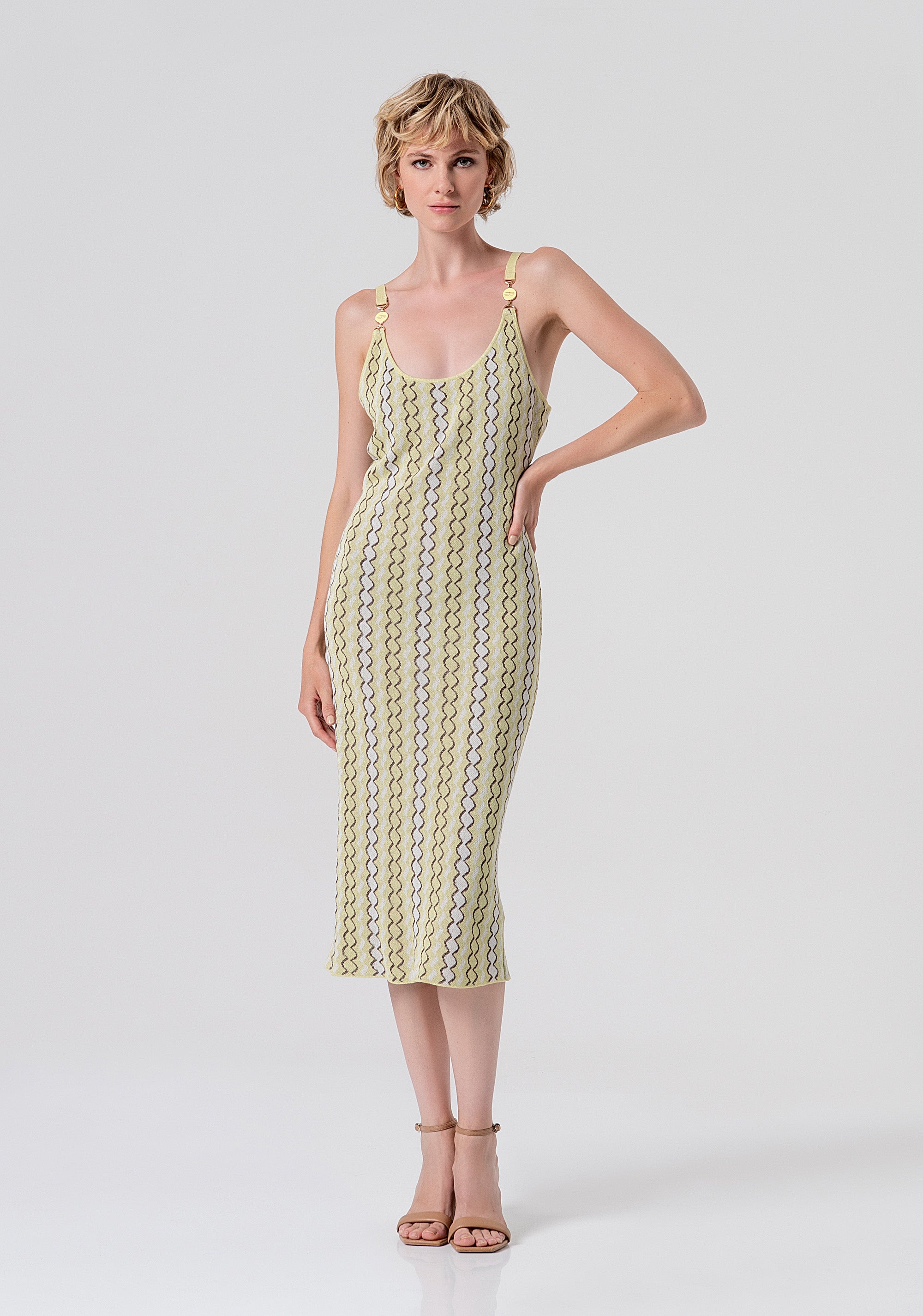 Abito slim senza maniche midi in jacquard geometrico FS26SD5005K414F8-210 Fracomina