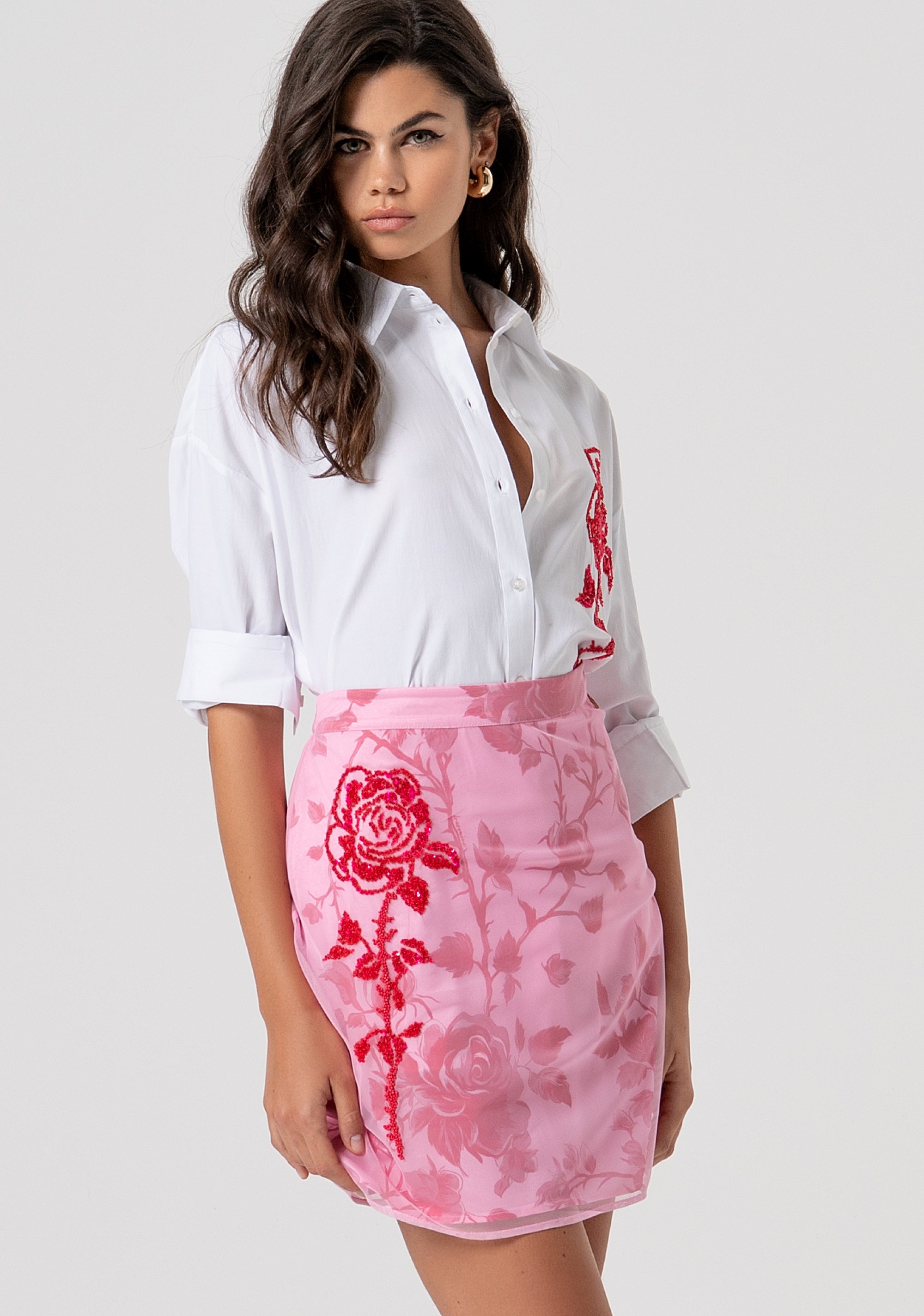 Gonna slim mini in tulle con sottogonna in fantasia floreale FS26SG1003W425K9-G54 Fracomina