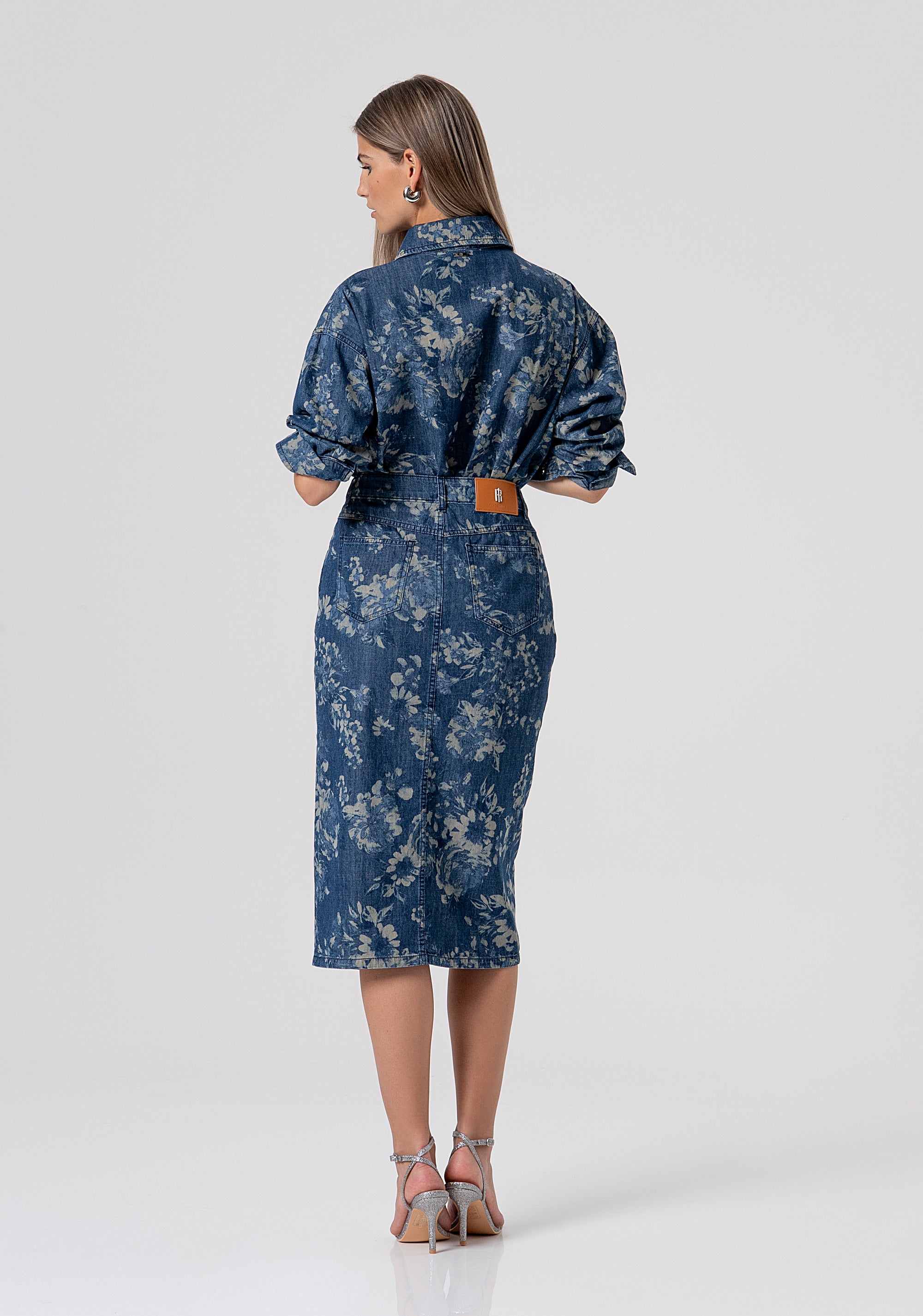 Gonna slim midi in denim con jacquard FS26SG5002D400K2-S21 Fracomina