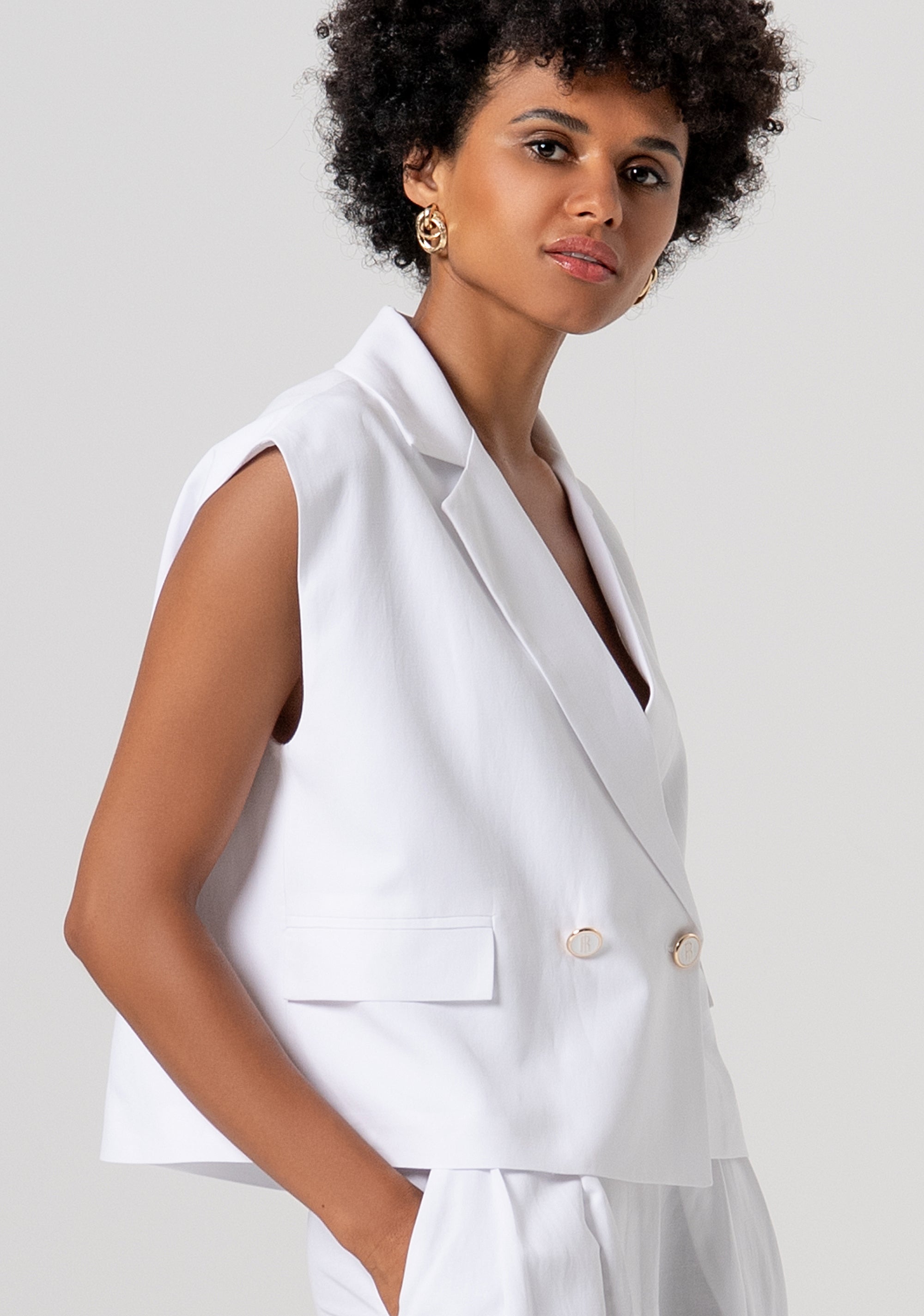 Blazer senza maniche doppiopetto con lino FS26SJ1001W62201-278 Fracomina