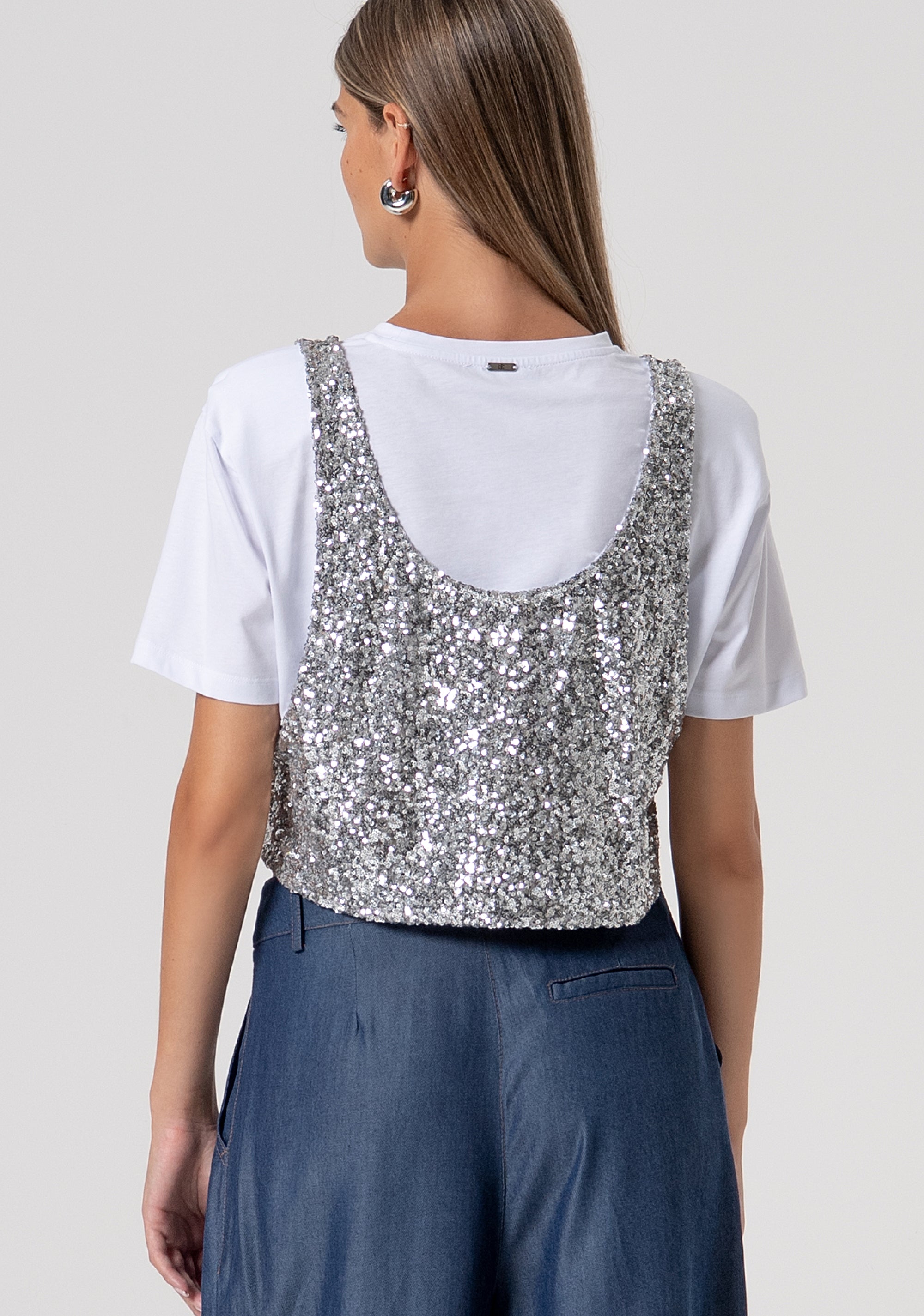 T-shirt cropped con canotta in paillettes FS26ST3003W795N6-559 Fracomina